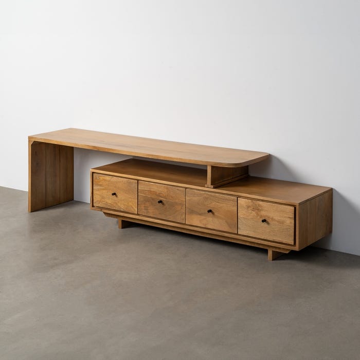 Mueble Tv Natural Madera De Mango Salón 175 X 40 X 50 Cm