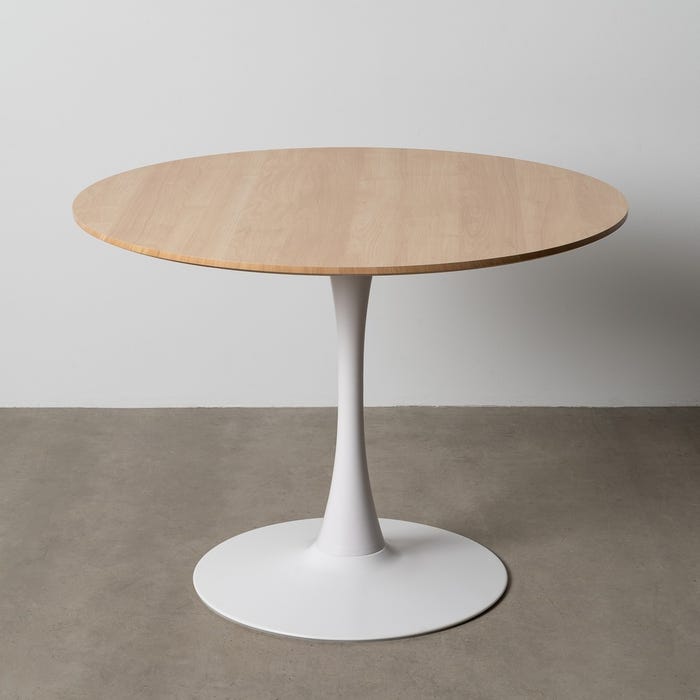 Mesa Comedor Natural-Blanco Dm-Metal 100 X 100 X 75 Cm