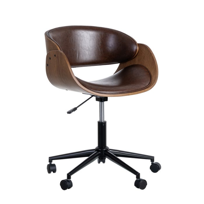 Silla Ruedas Marrón Madera / Simil Piel 59 X 64 X 88 Cm