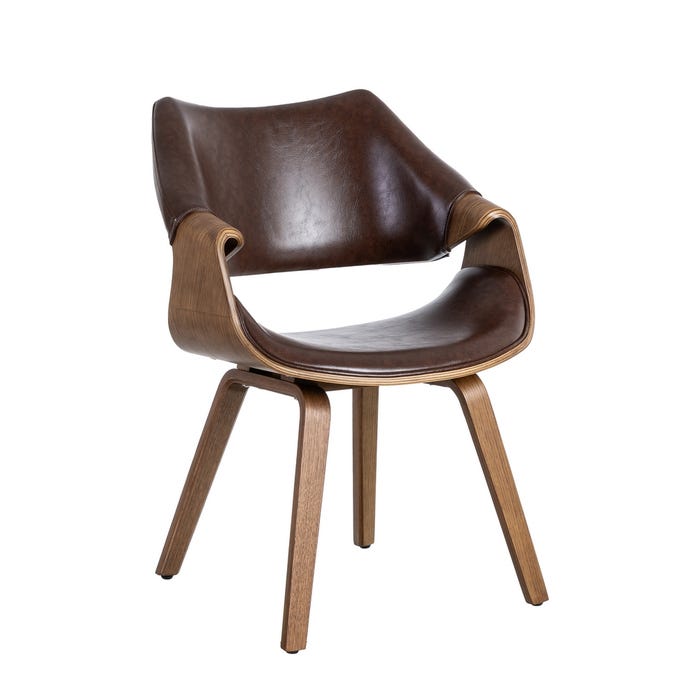 Silla Marrón Madera / Simil Piel 61 X 56 X 82 Cm