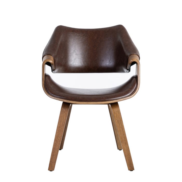 Silla Marrón Madera / Simil Piel 61 X 56 X 82 Cm