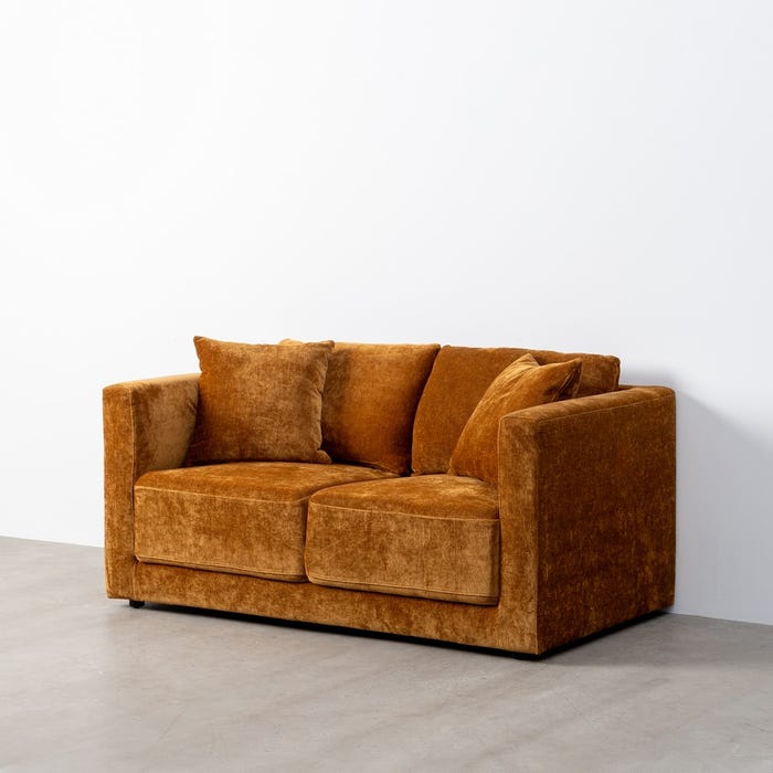 Sofá 2 Plazas Ocre Tejido-Madera 165 X 96 X 86 Cm