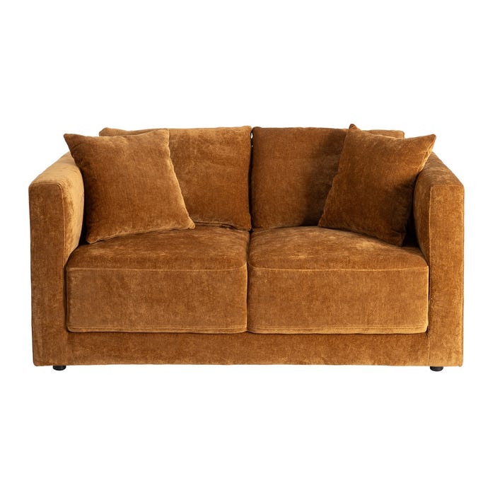 Sofá 2 Plazas Ocre Tejido-Madera 165 X 96 X 86 Cm
