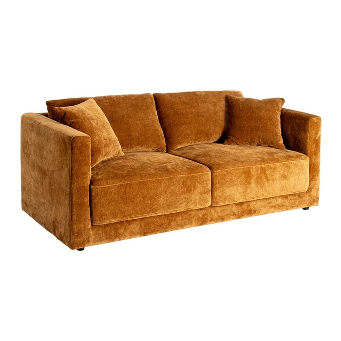 Sofá 3 Plazas Ocre Tejido-Madera 210 X 96 X 86 Cm