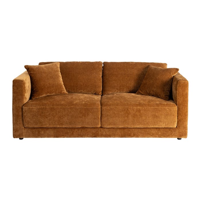 Sofá 3 Plazas Ocre Tejido-Madera 210 X 96 X 86 Cm