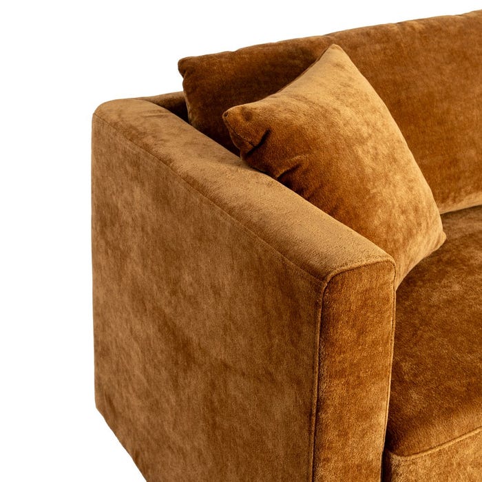 Sofá 3 Plazas Ocre Tejido-Madera 210 X 96 X 86 Cm