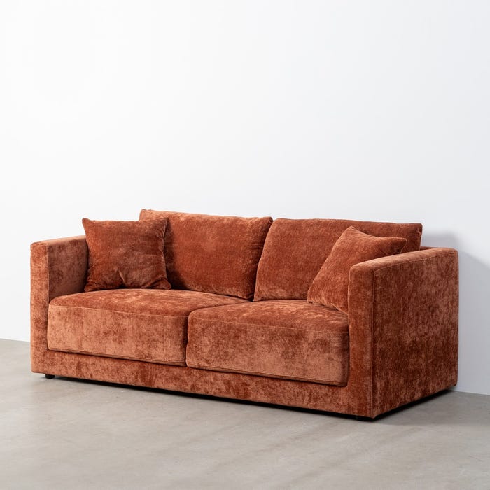 Sofá 3 Plazas Teja Tejido-Madera 210 X 96 X 86 Cm