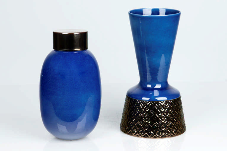 JARRON CERAMICA AZUL DORADO 19x19x34 CM