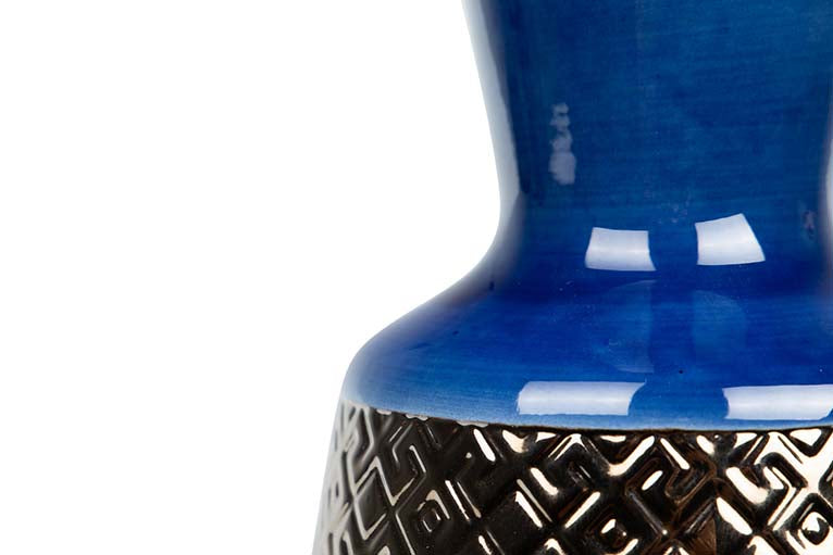 JARRON CERAMICA AZUL DORADO 19x19x34 CM
