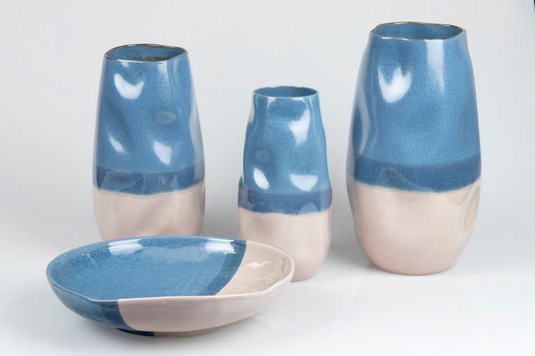 JARRON CERAMICA AZUL ROSA 20x20x39 CM