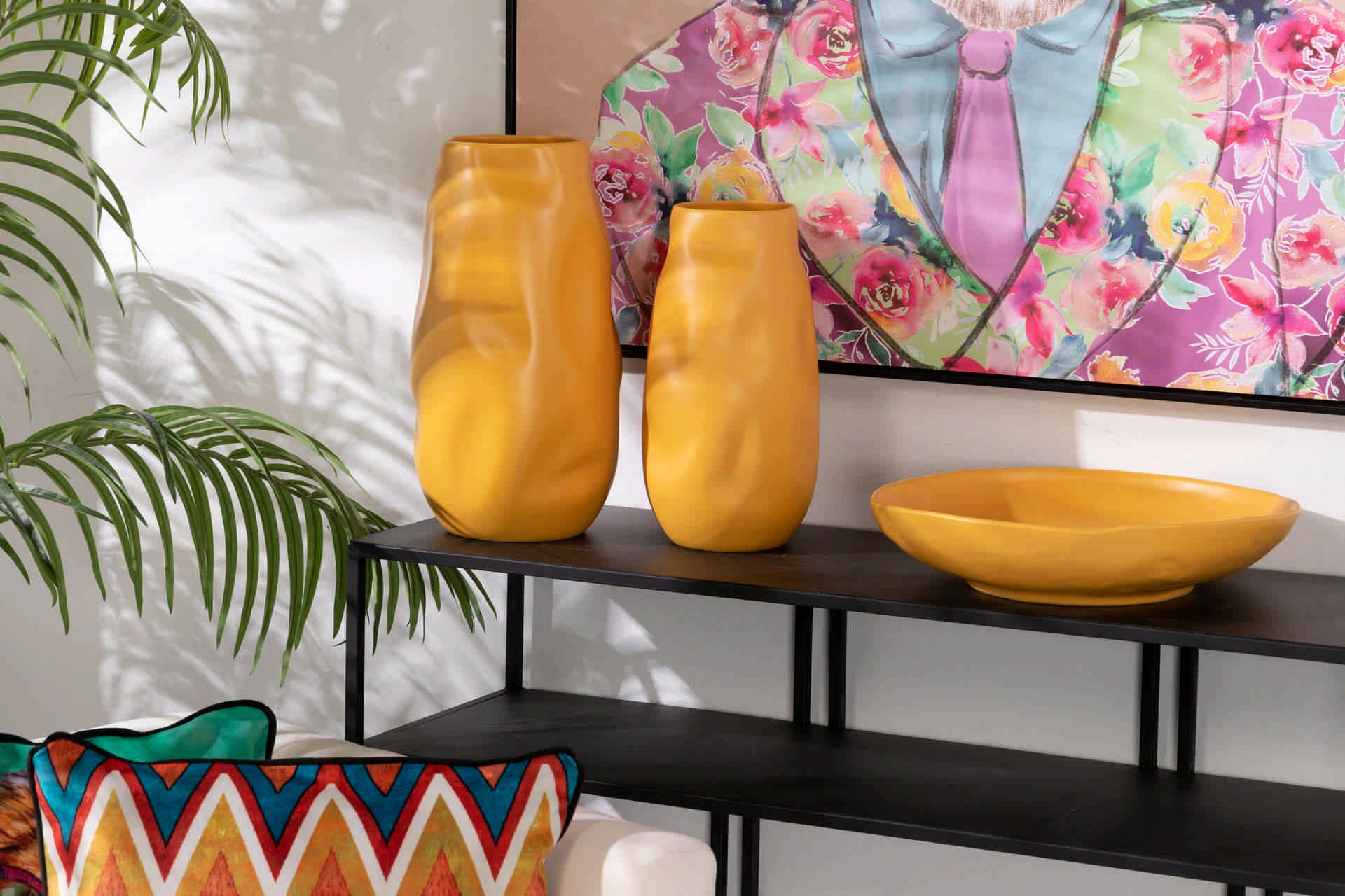 JARRON CERAMICA AMARILLO MATE 19x19x36 CM