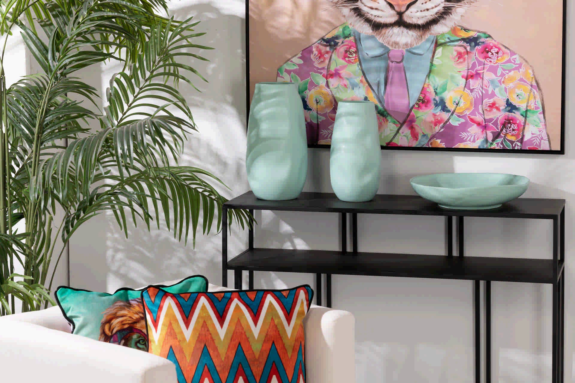 JARRON CERAMICA AZUL TURQUESA MATE 16x16x30 CM