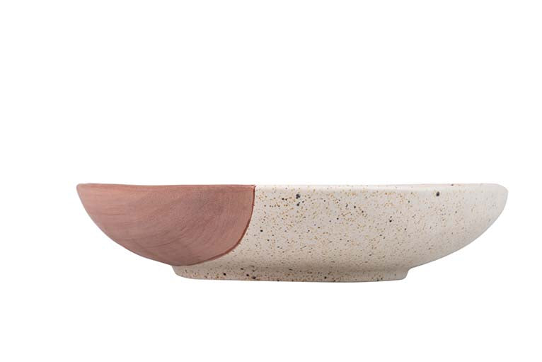 CENTRO DE MESA CERAMICA BEIGE ROSA 36x36x8 CM