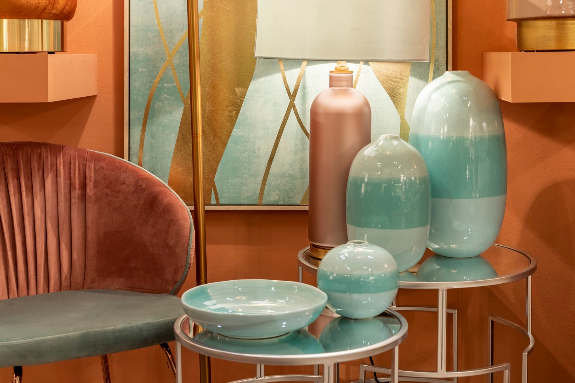 CENTRO DE MESA CERAMICA AZUL 26x26x5 CM