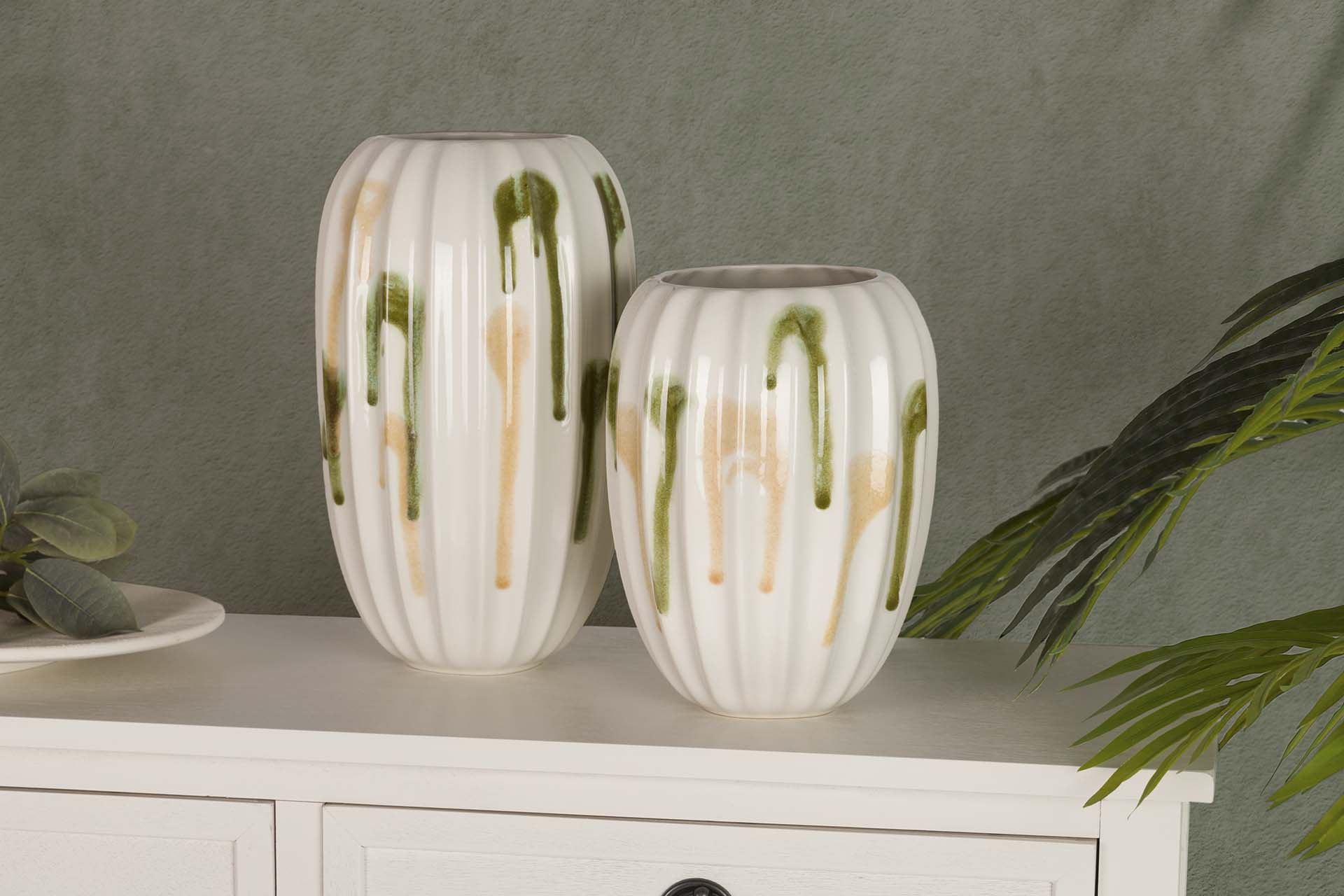 JARRON CERAMICA VERDE AMARILLO 17x17x28 CM