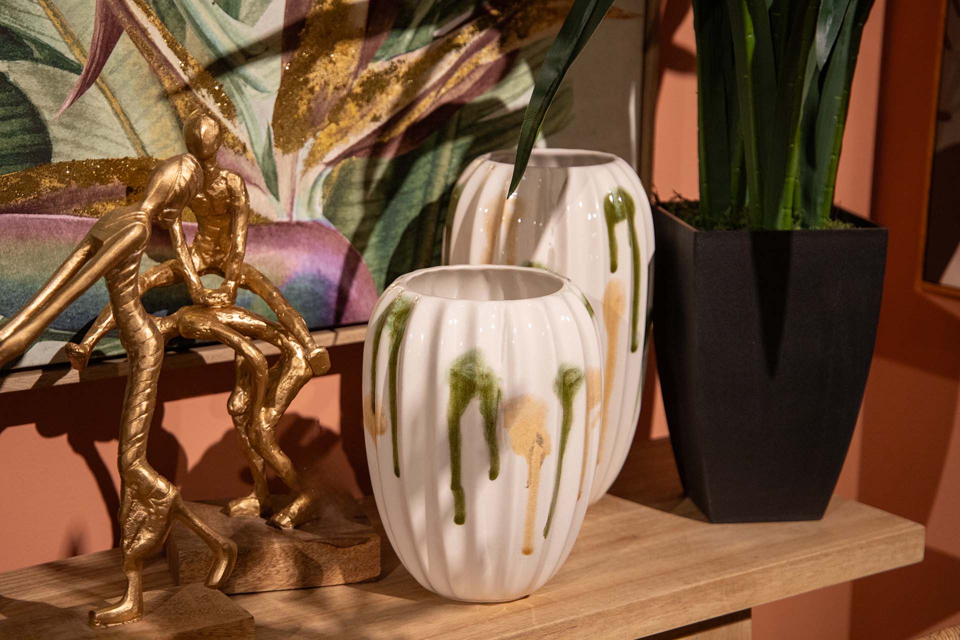 JARRON CERAMICA VERDE AMARILLO 17x17x22 CM