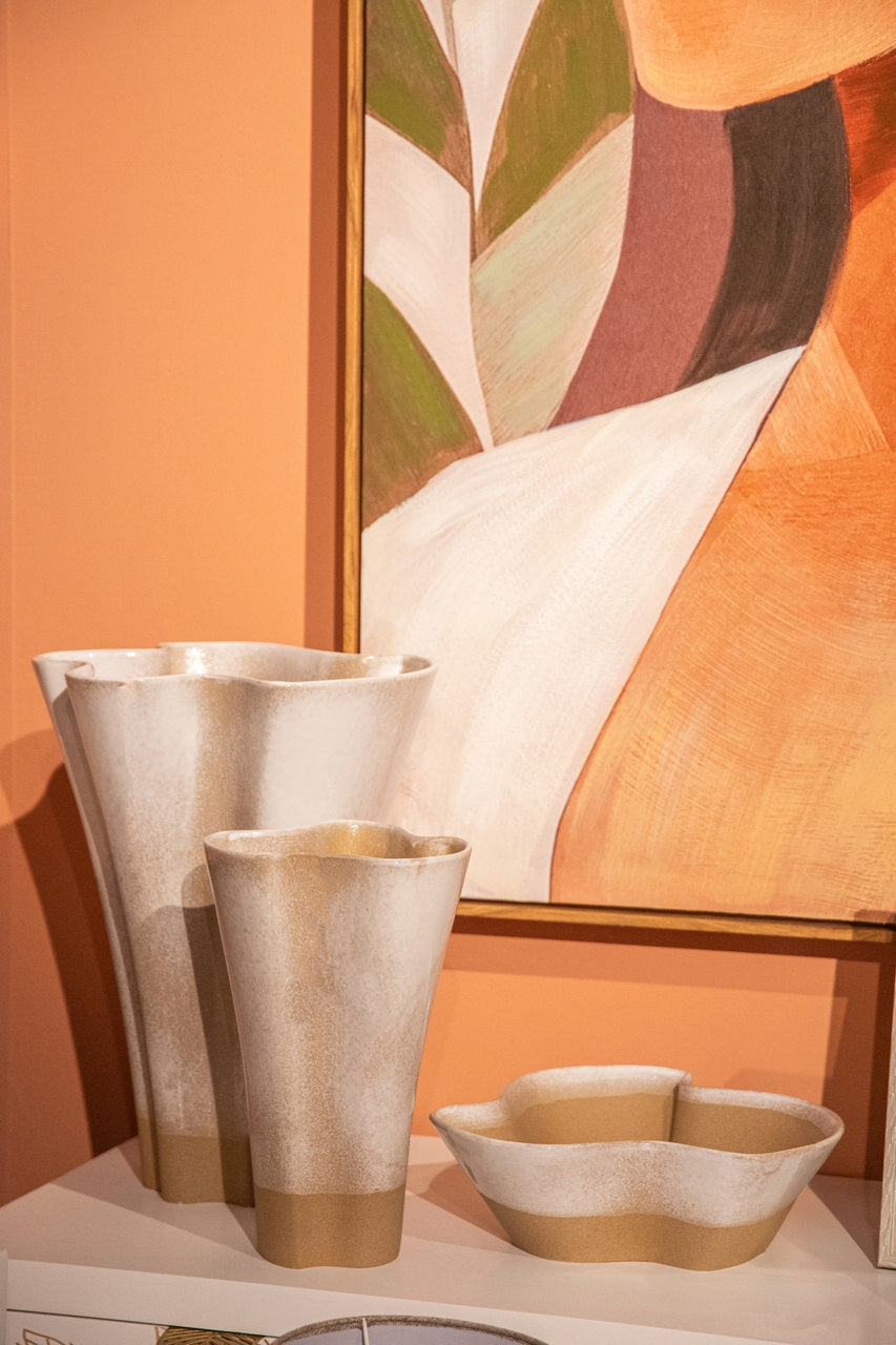 CENTRO DE MESA CERAMICA BEIGE 25x25x9 CM