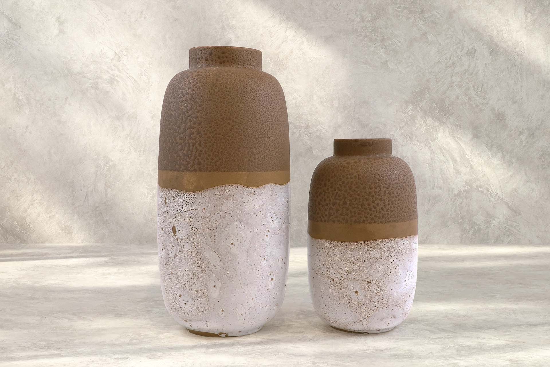 JARRON CERAMICA MARRON BLANCO 24x24x50 CM