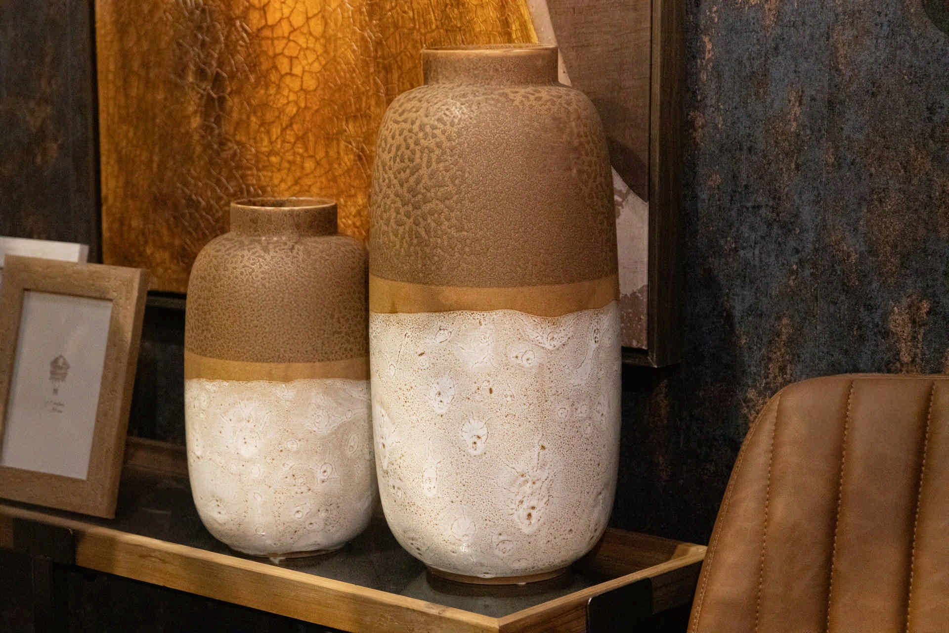 BROWN WHITE CERAMIC VASE 20x20x34 CM