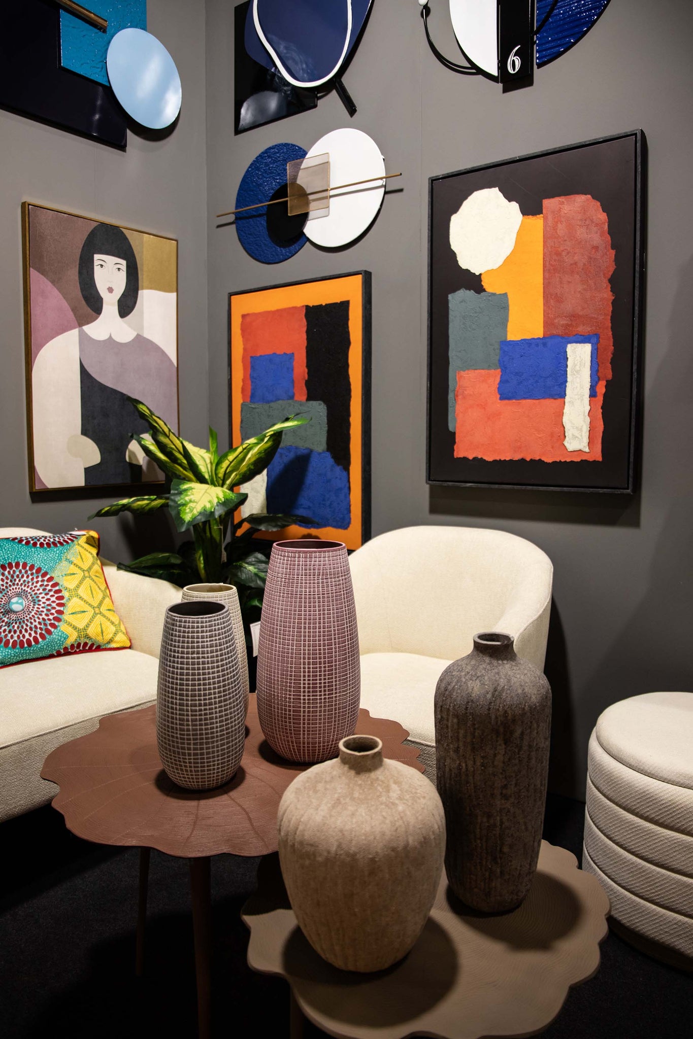 BLACK GREY CERAMIC VASE 14x14x36 CM