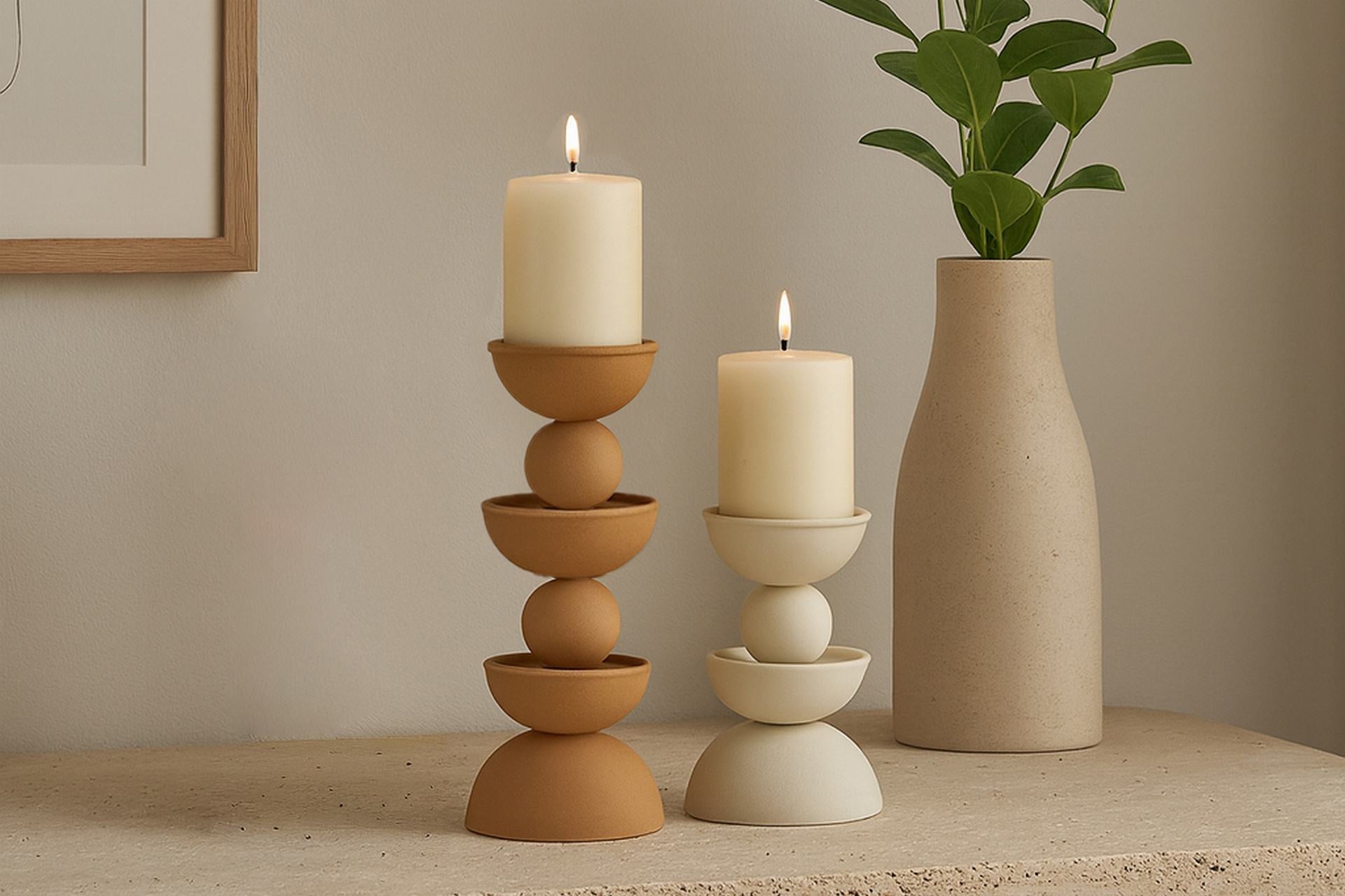 CANDELABRO METAL BEIGE 13x13x22 CM