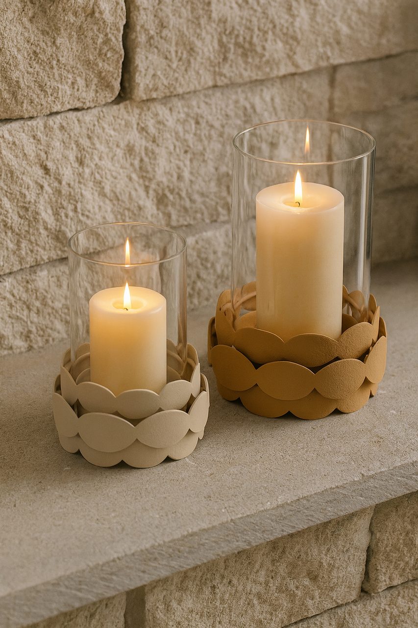 PORTAVELAS METAL BEIGE 14x14x19 CM