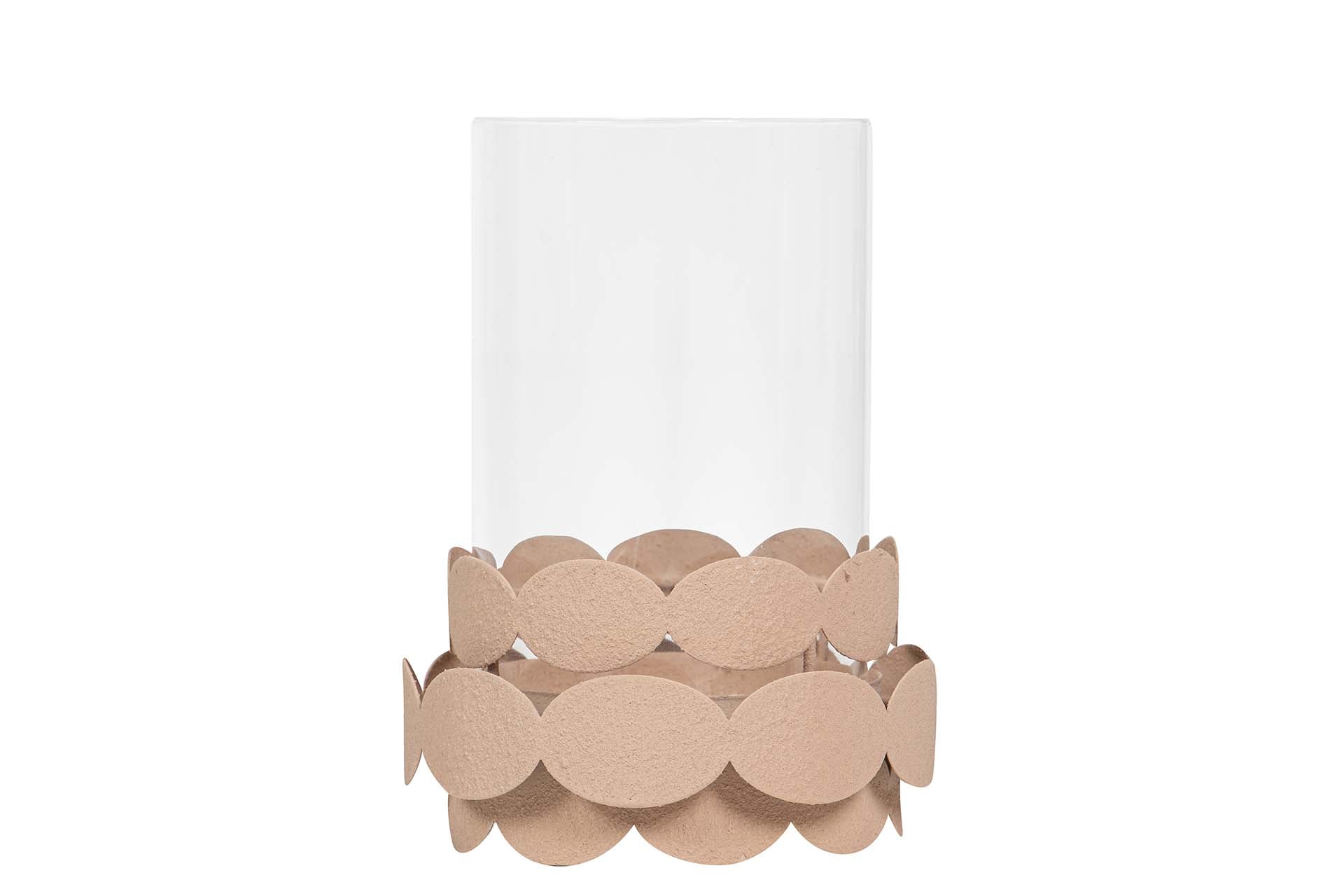 PORTAVELAS METAL BEIGE 14x14x19 CM