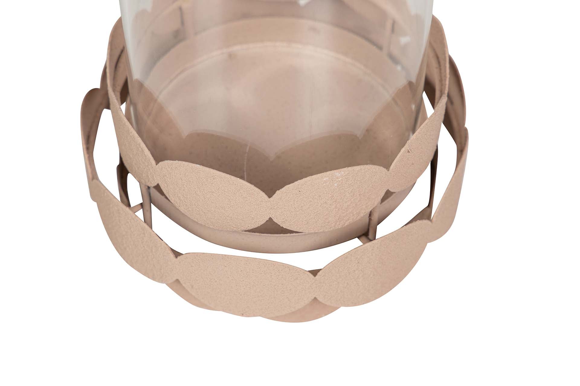 PORTAVELAS METAL BEIGE 14x14x19 CM