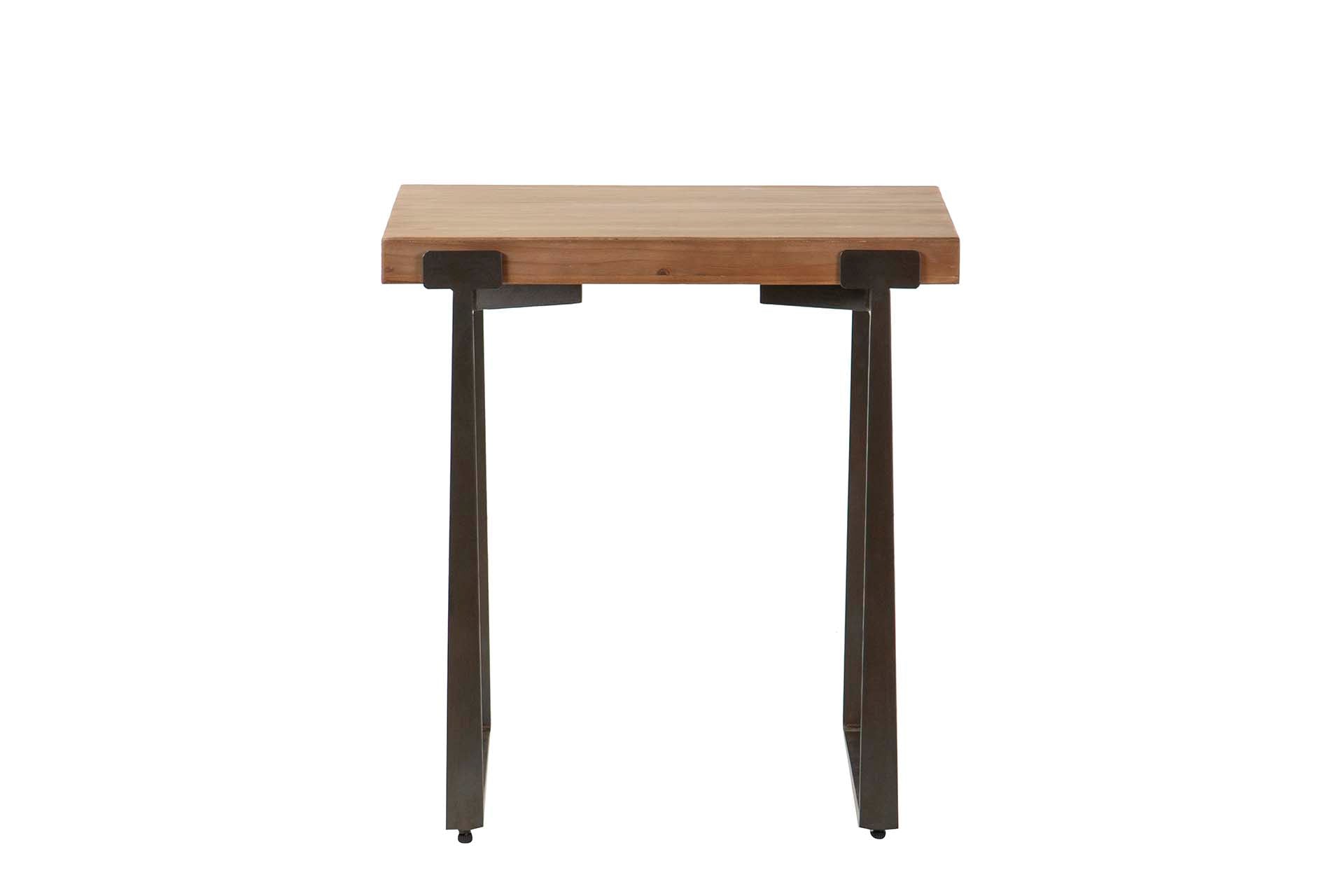 Brown wooden and metal side table, 58x58x61 cm
