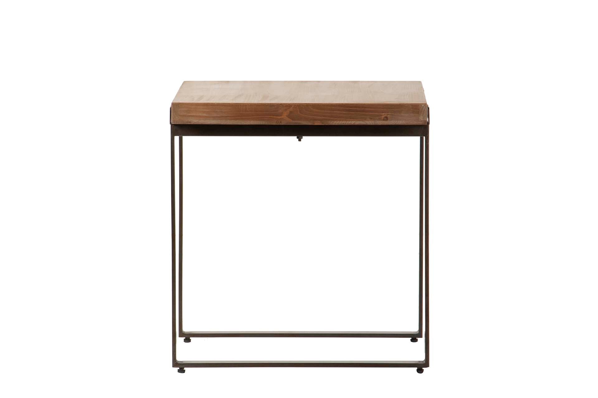 Brown wooden and metal side table, 58x58x61 cm