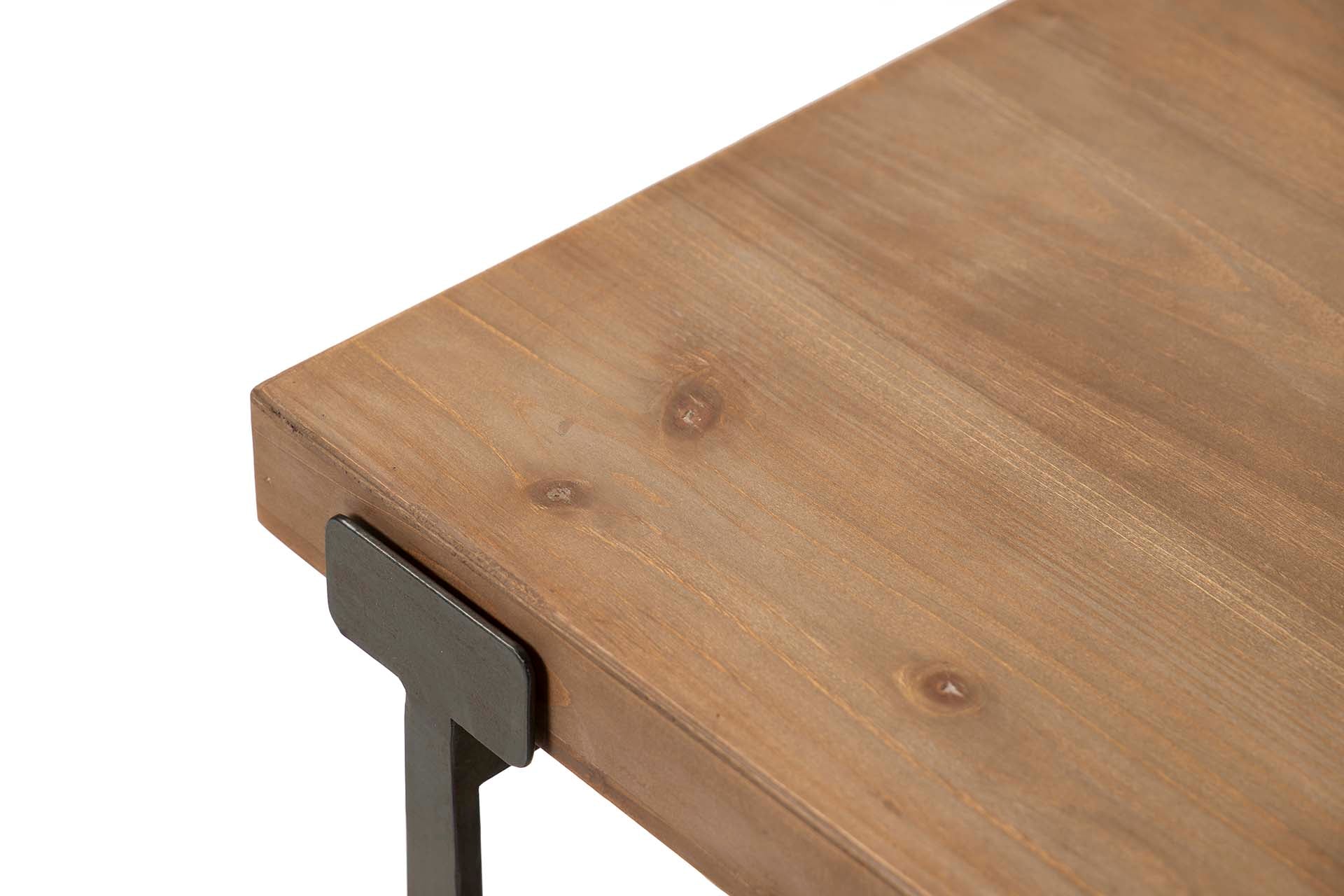 Brown wooden and metal side table, 58x58x61 cm