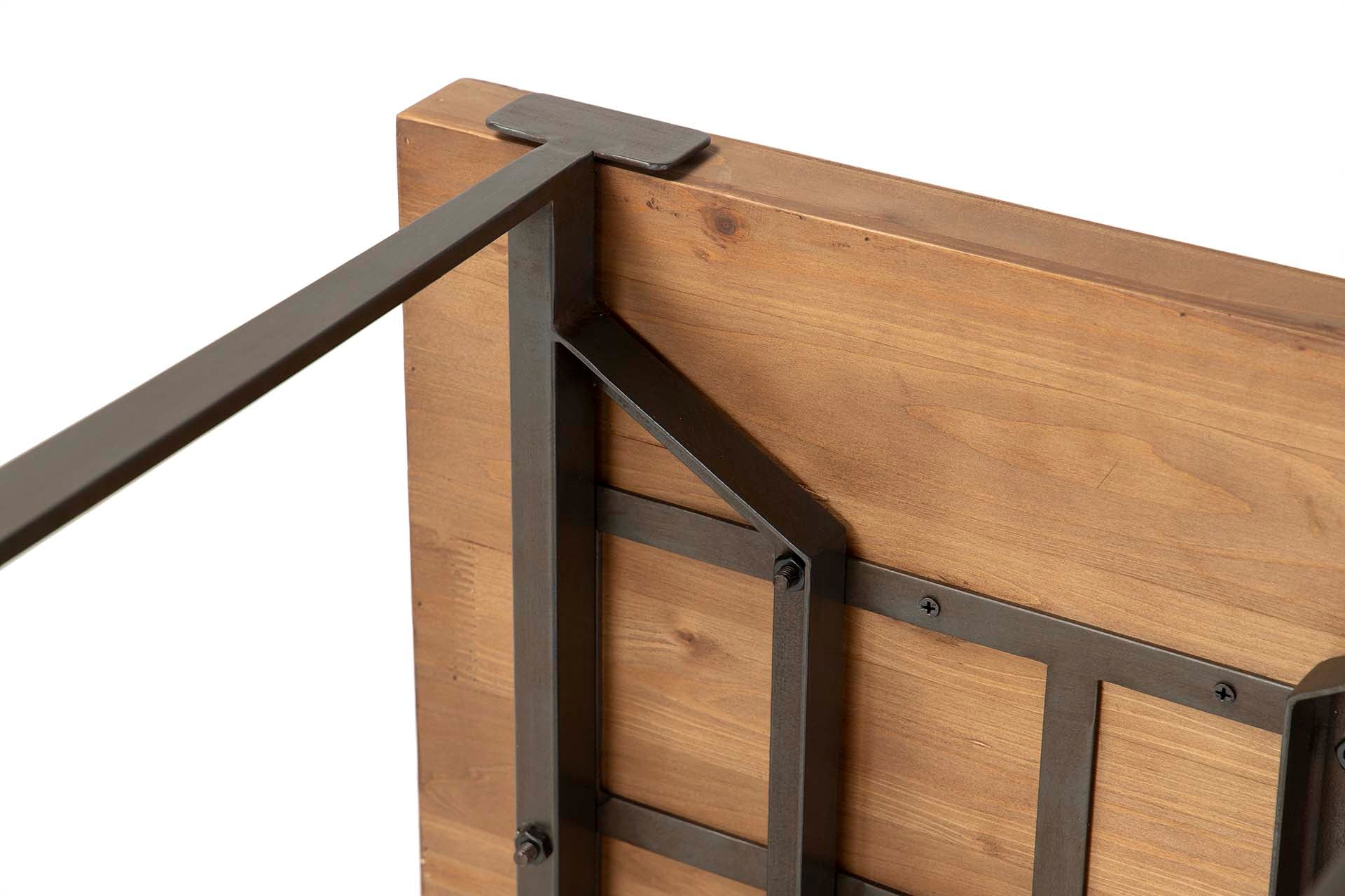 Brown wooden and metal side table, 58x58x61 cm