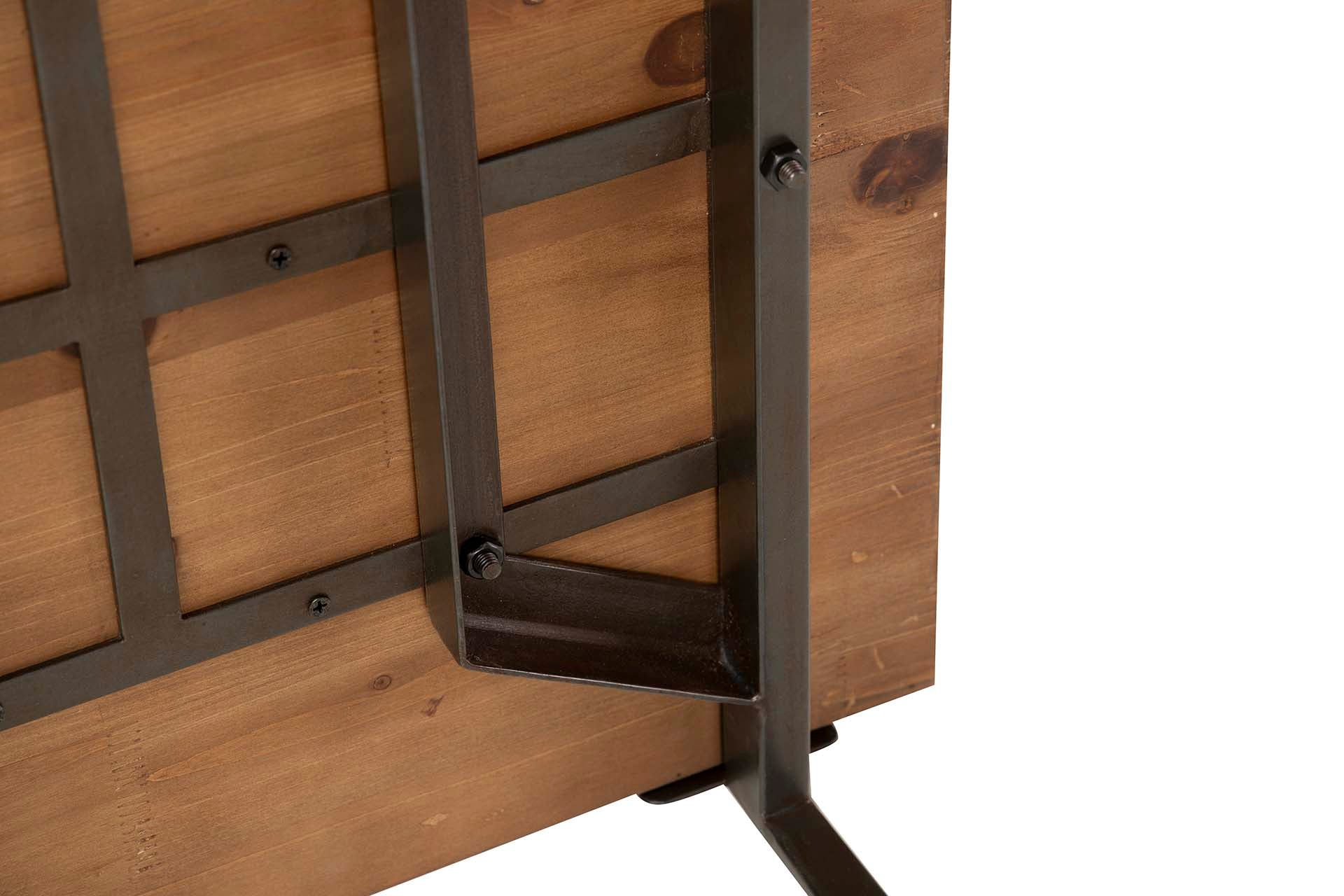 Brown wooden and metal side table, 58x58x61 cm