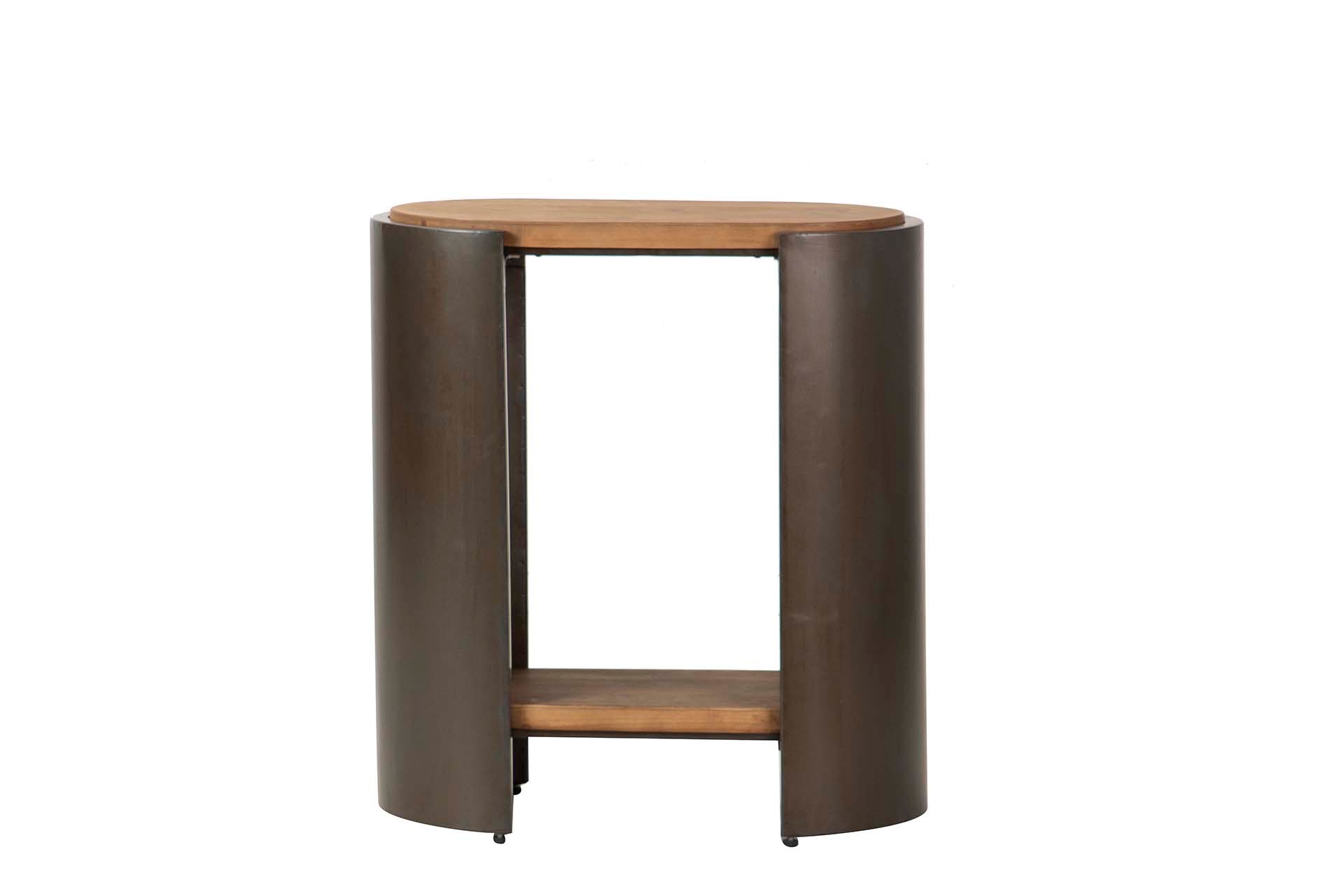 Mesa de centro de metal em madeira marrom e preta, 62x34x71 cm