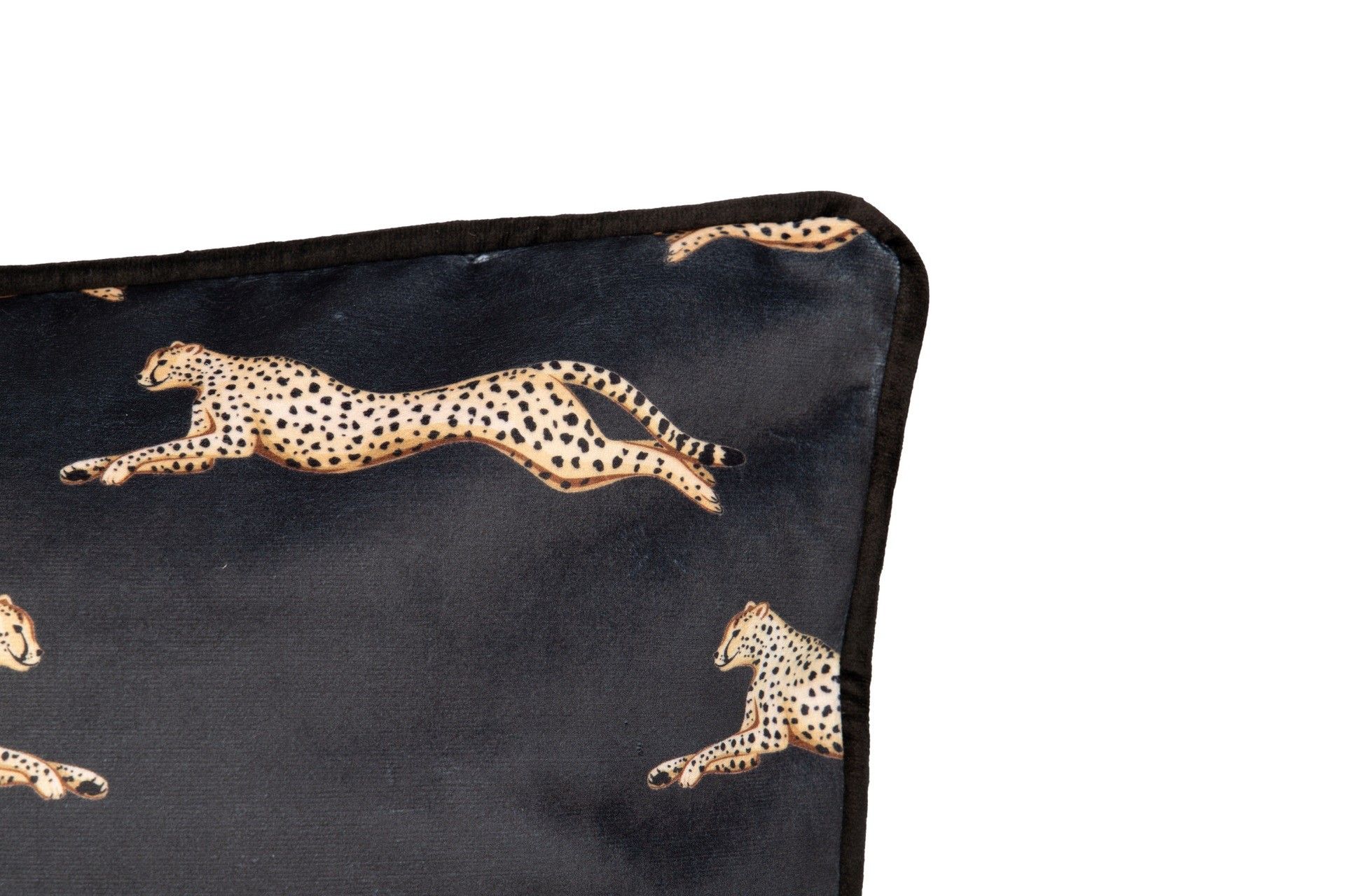 COJIN VELVET LEOPARDOS NEGRO DORADO 45x13x45 CM