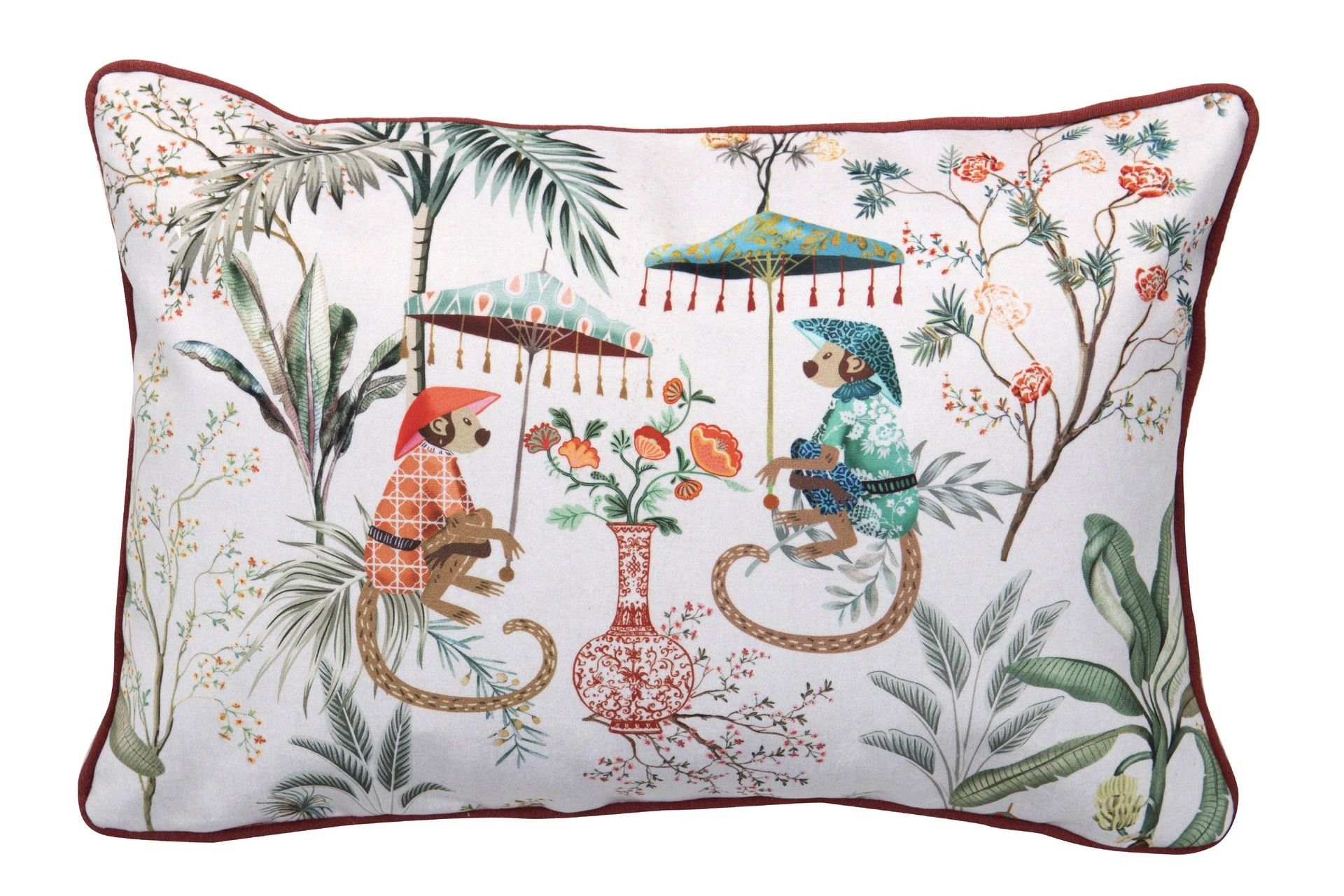 ALMOFADA DE MACACO COM FOLHAS TROPICAL 45x13x30 CM