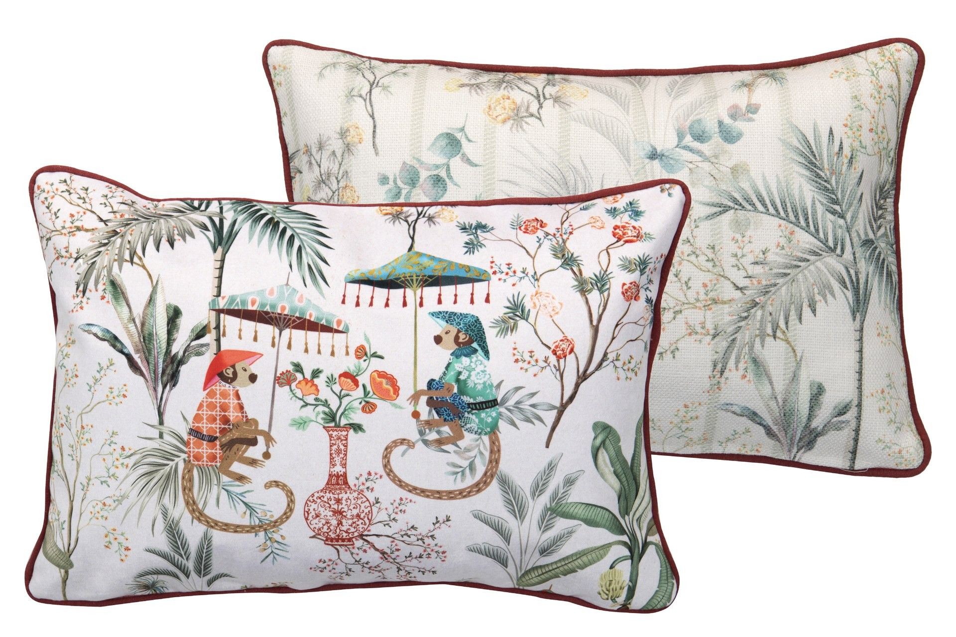 COJIN MONOS HOJAS TROPICAL 45x13x30 CM