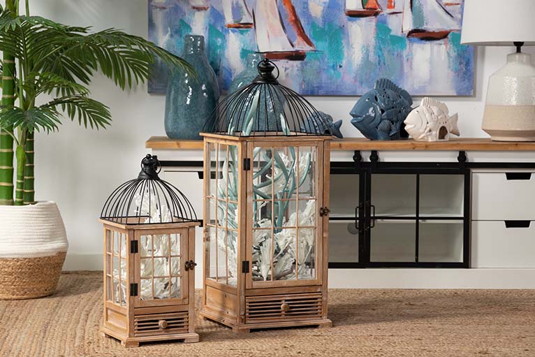 SET 2 ANTIQUE LANTERN 30x30x80 / ​​22x22x53 CM