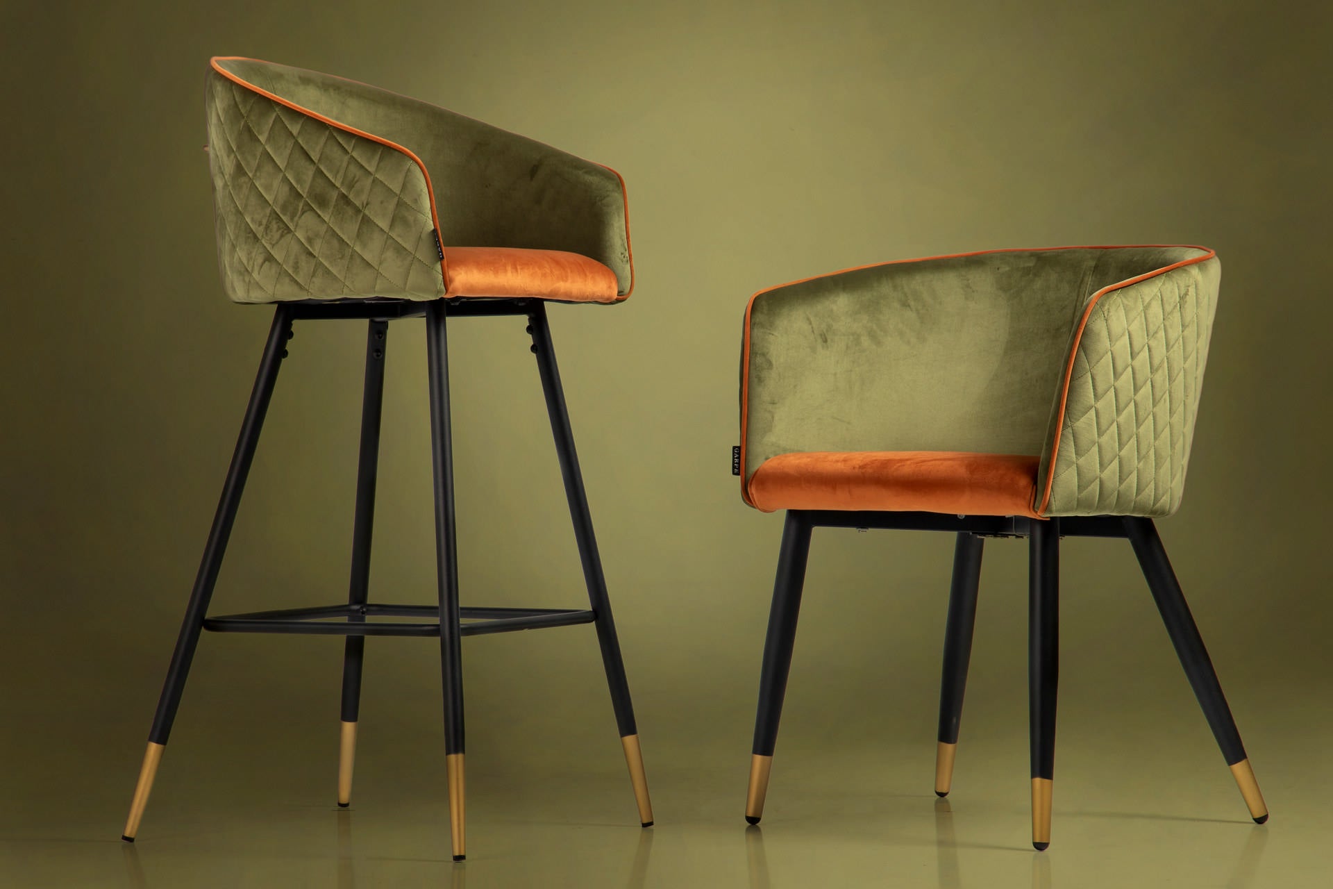 CHAIR WITH GREEN ORANGE VELVET HANDLE 55x57x76 CM - Min. 2 pcs