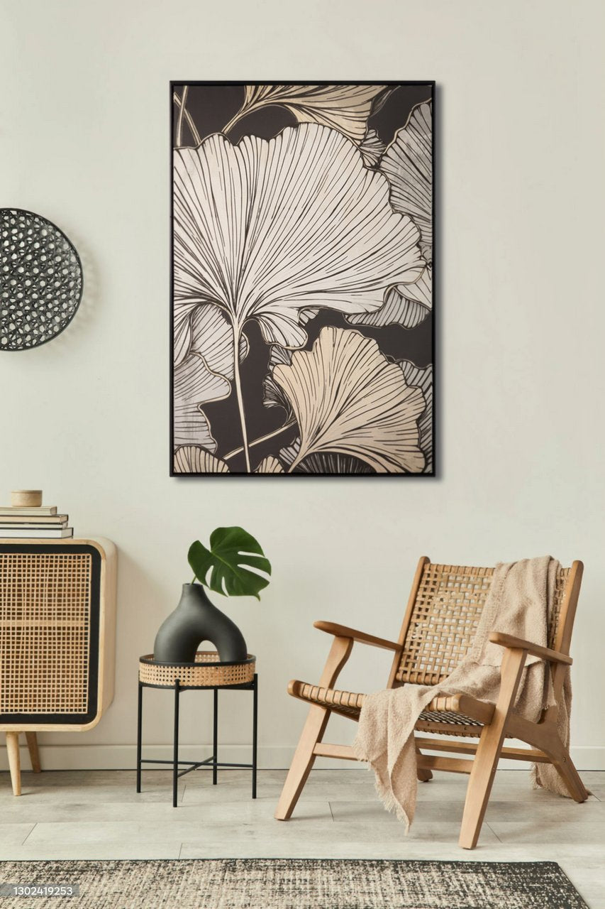 QUADRO DE FOLHAS DE ESPUMA COM MOLDURA PRETA 83x4x123 CM