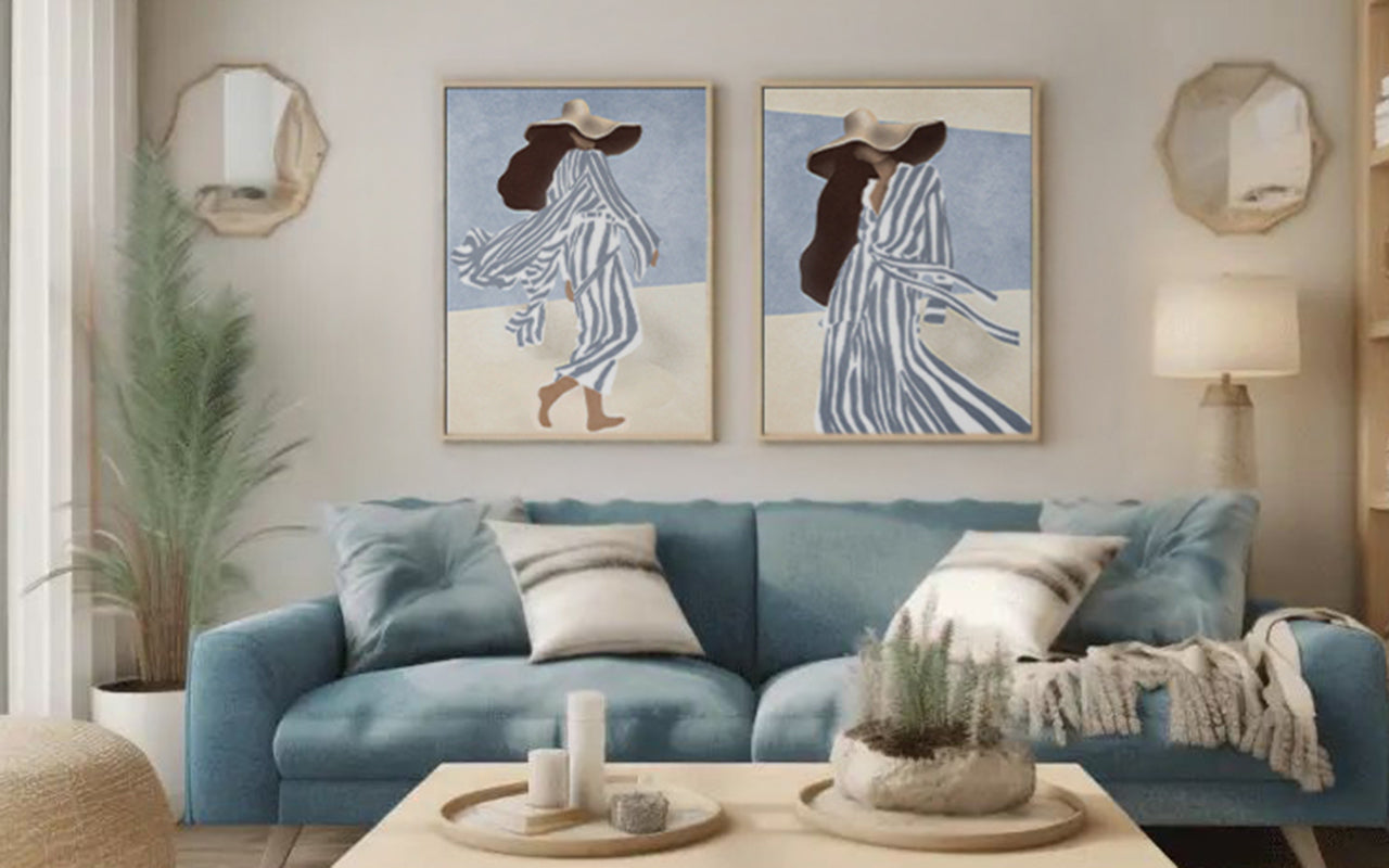 SET 2 CUADROS MUJERES 50% PINTADO A MANO 63x4x83CM