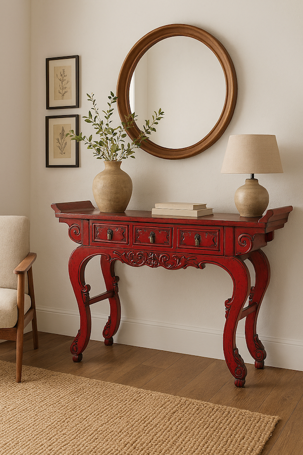 Elm Metal Console 135x37x89 3 Drawers Red