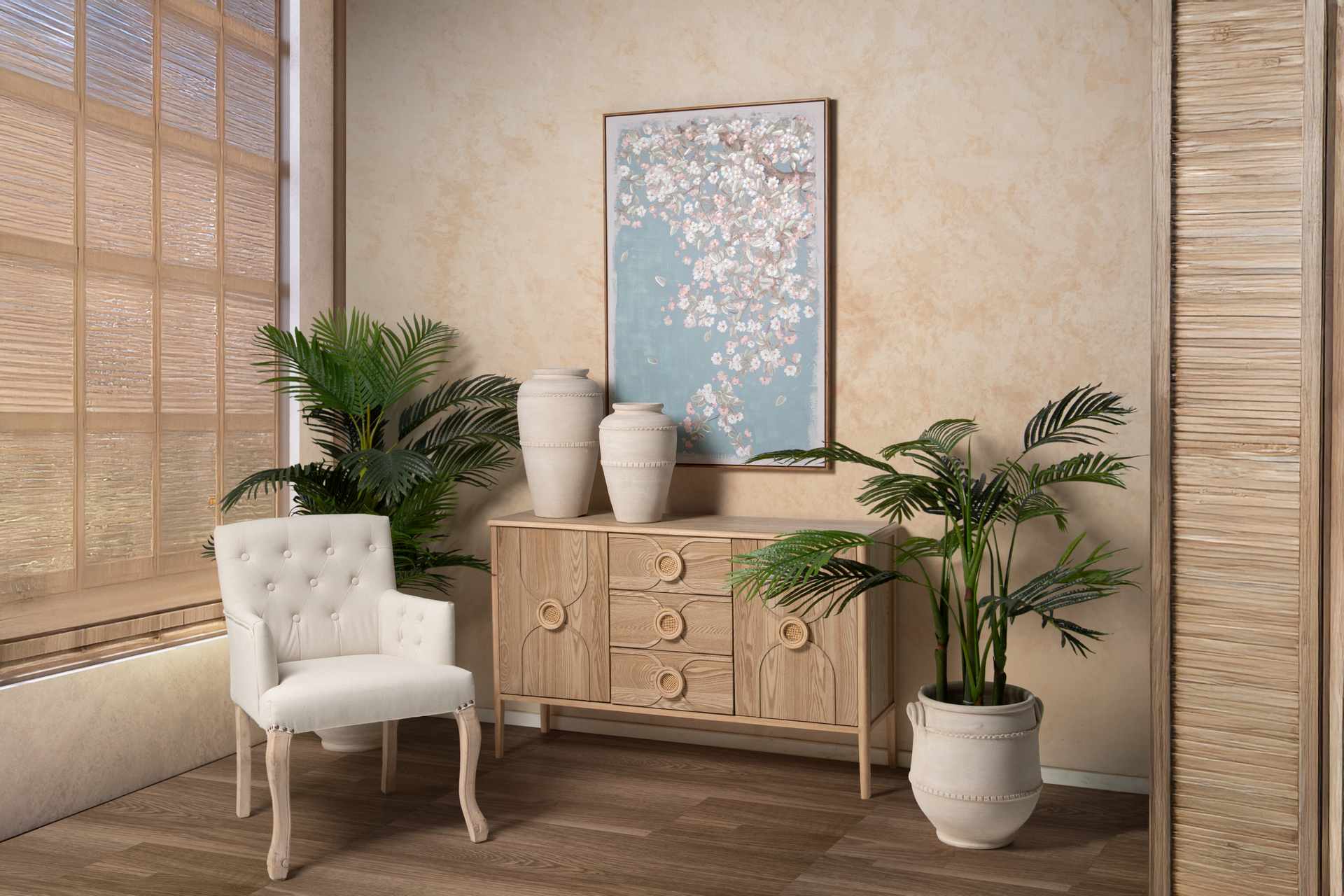 BUTACA LINO BEIGE CAPIT. PATAS MADERA 59x62x85 CM