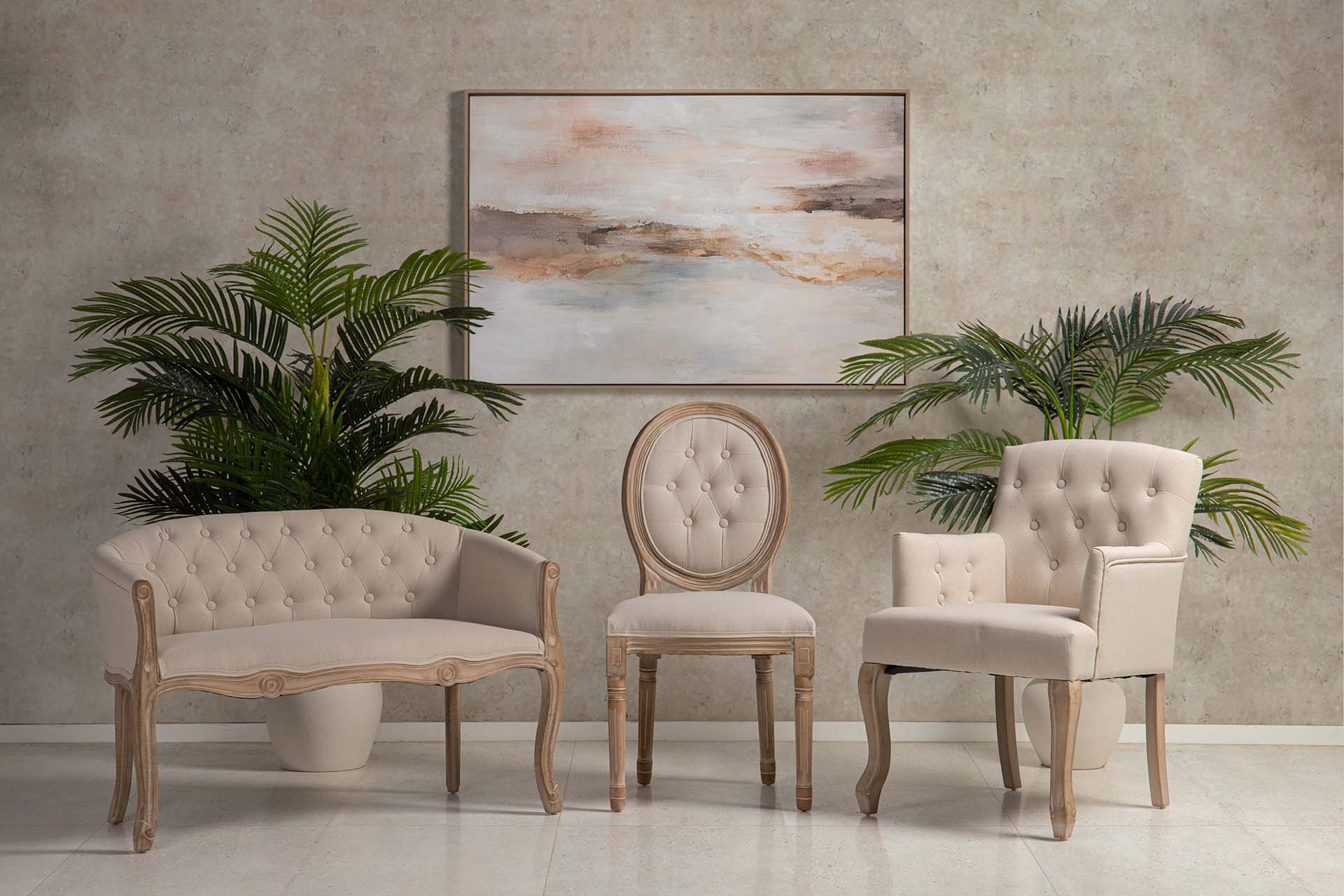 CAPITONE LINEN ARMCHAIR WITH WOODEN LEGS 59x62x85 CM