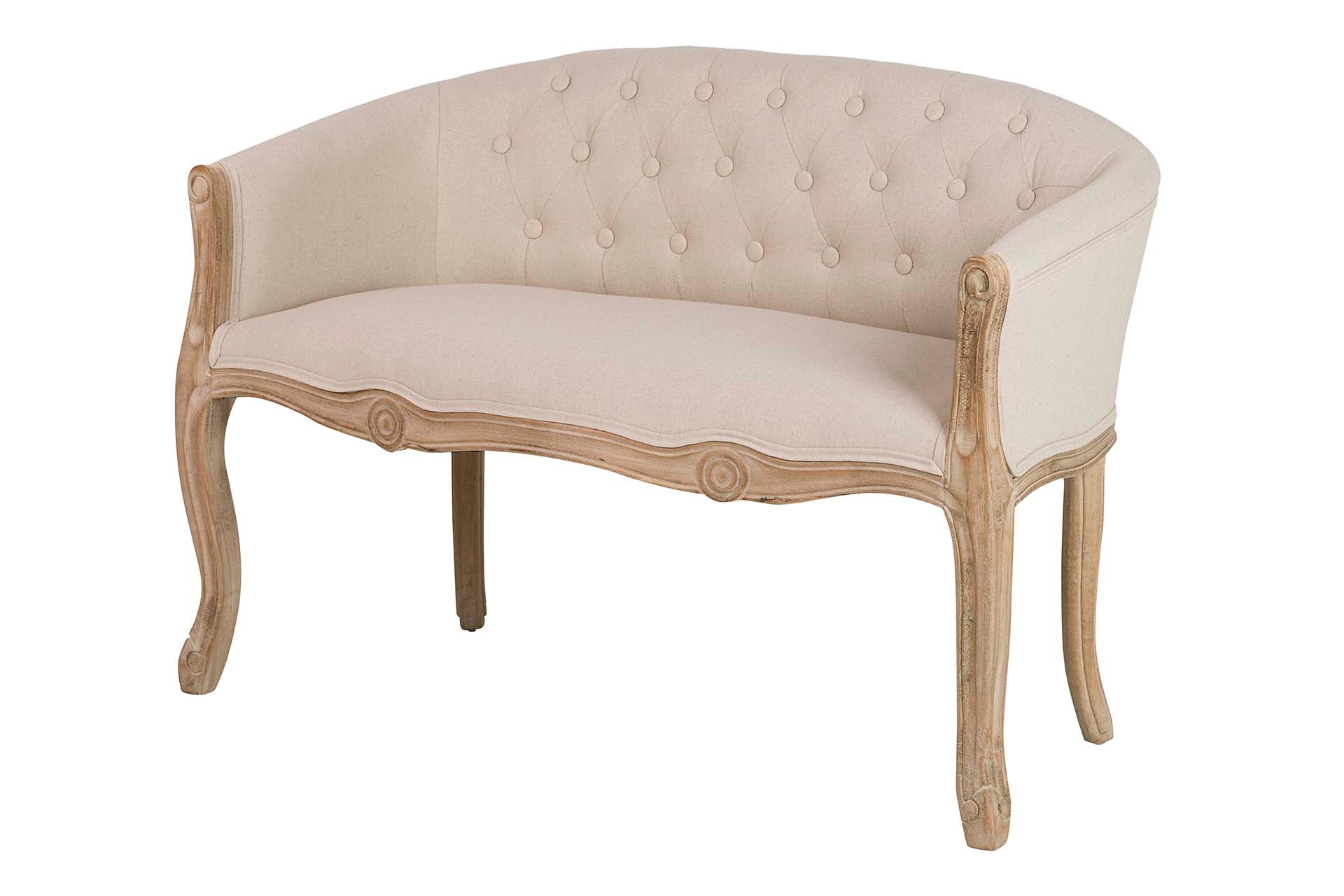 SOFA DOBLE LINO CAPITONE PATAS MADERA 107x61x71CM