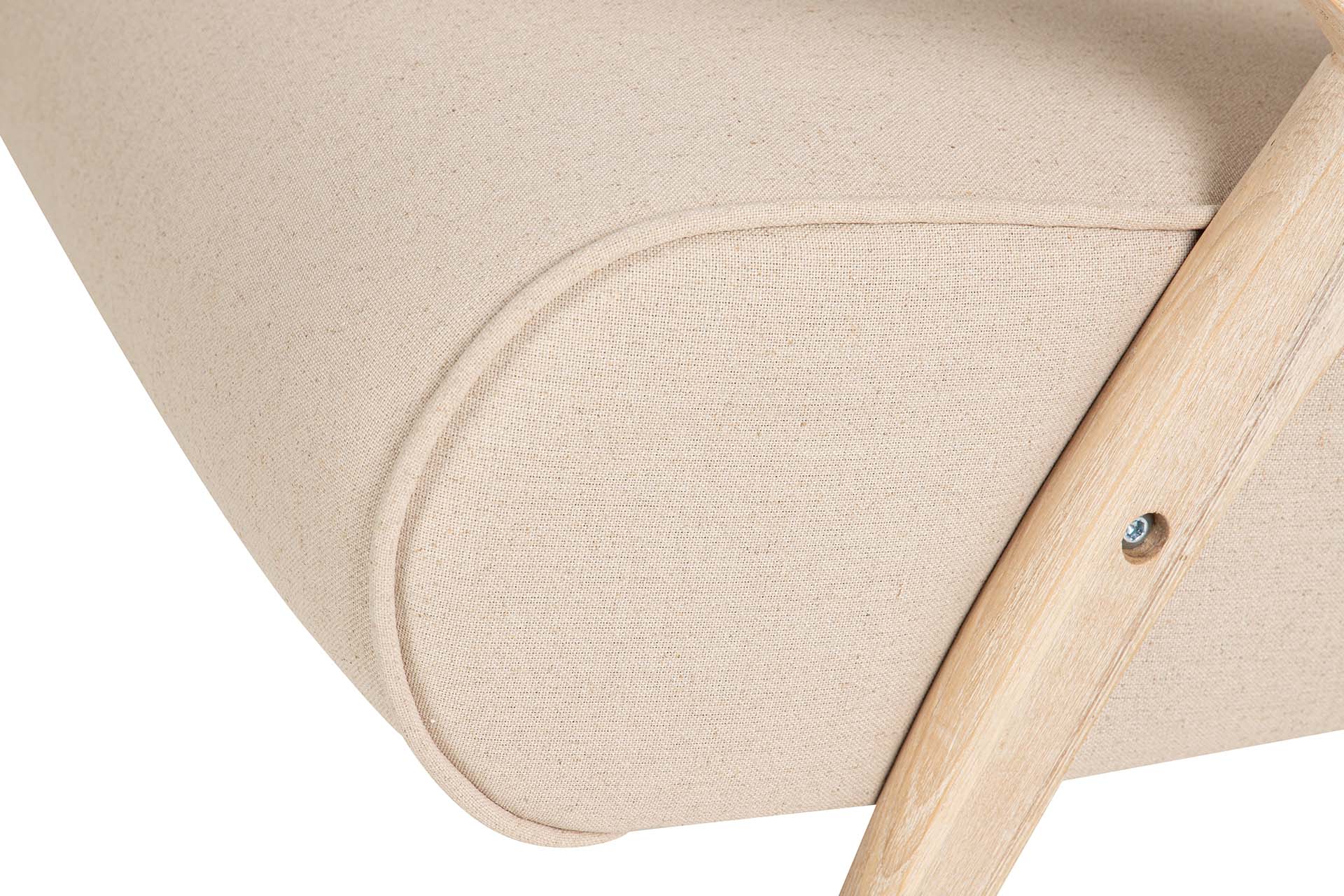 POLTRONA DE MADEIRA DE BORRACHA COM LINHO BEGE 72x80x85CM