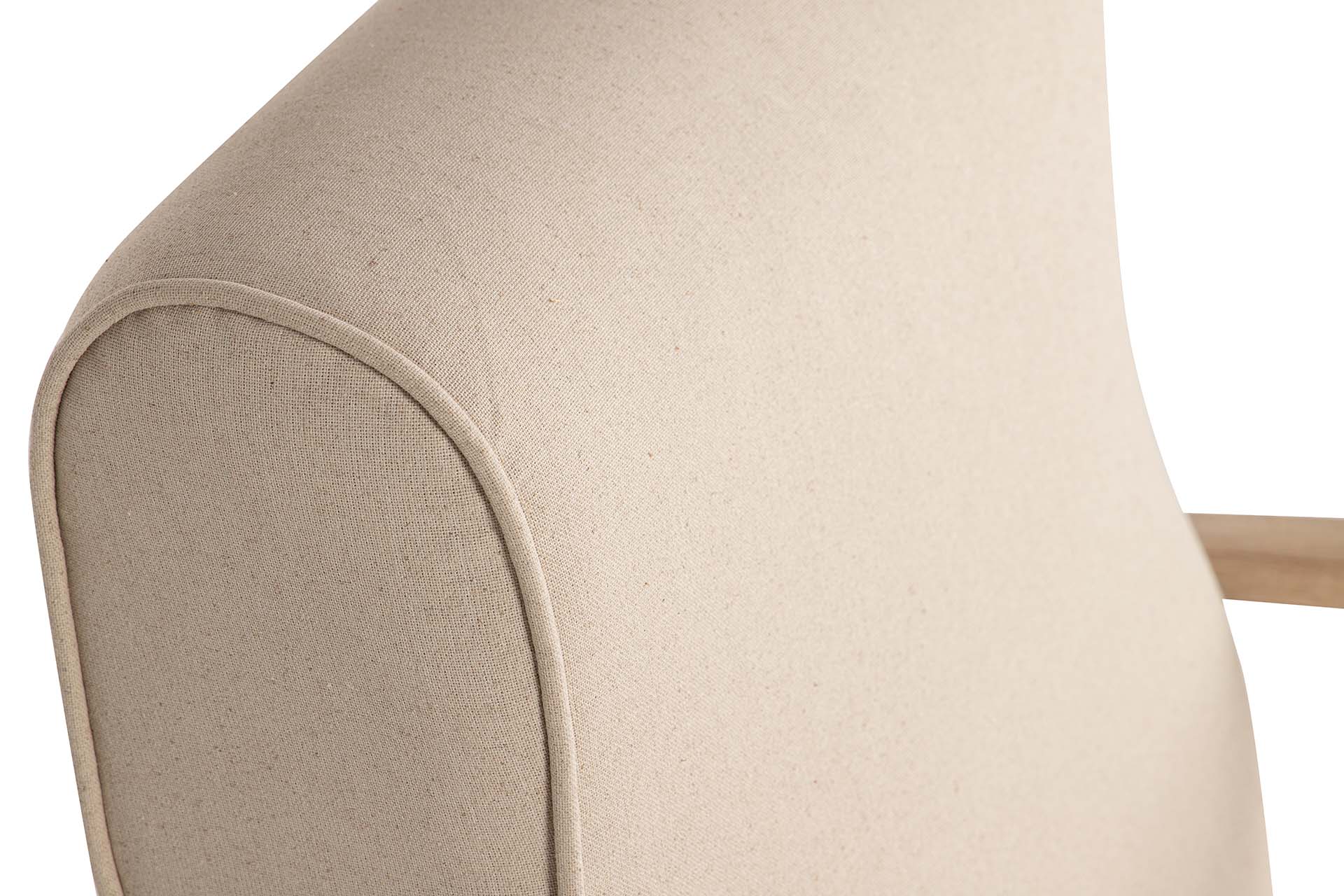 POLTRONA DE MADEIRA DE BORRACHA COM LINHO BEGE 72x80x85CM