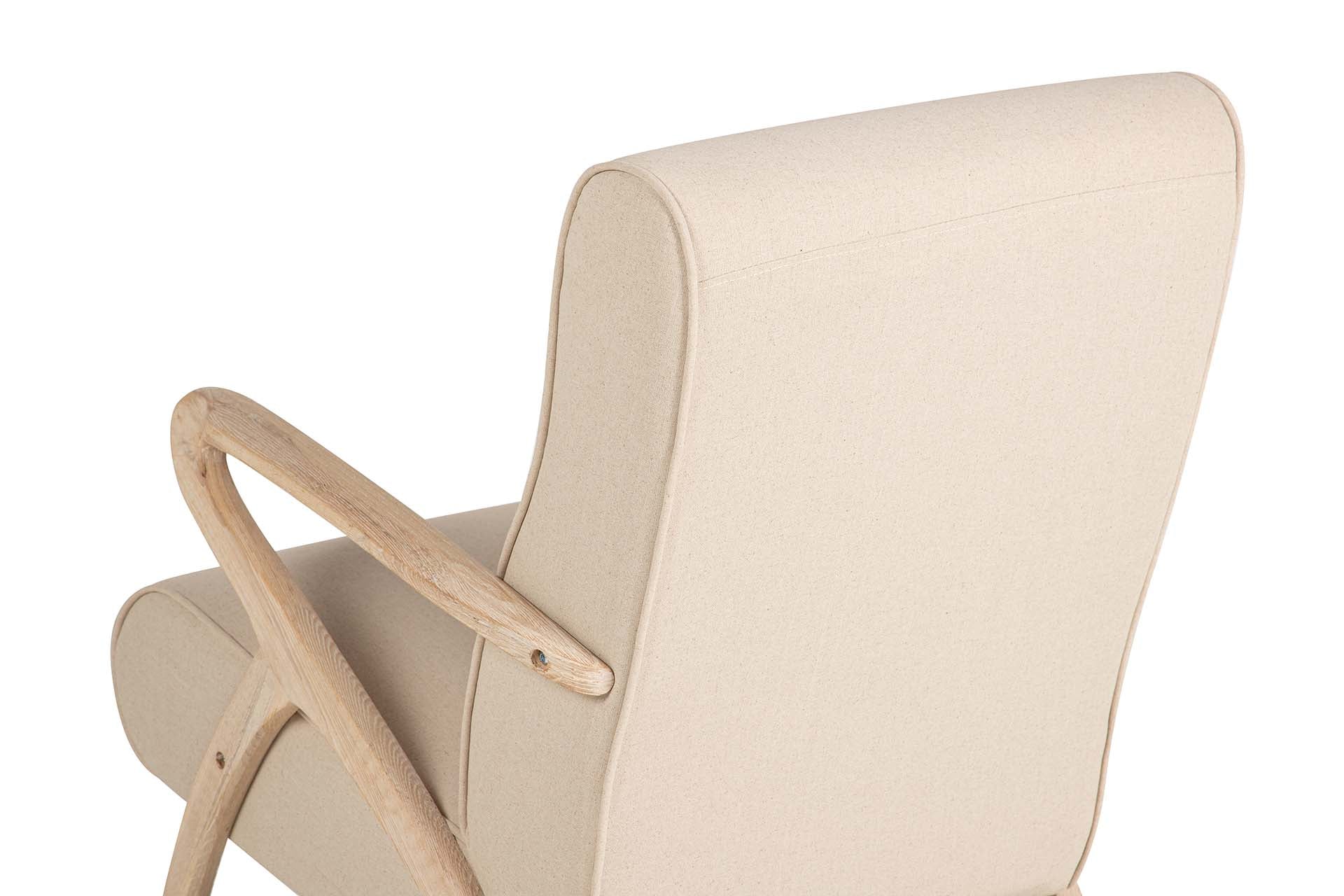POLTRONA DE MADEIRA DE BORRACHA COM LINHO BEGE 72x80x85CM