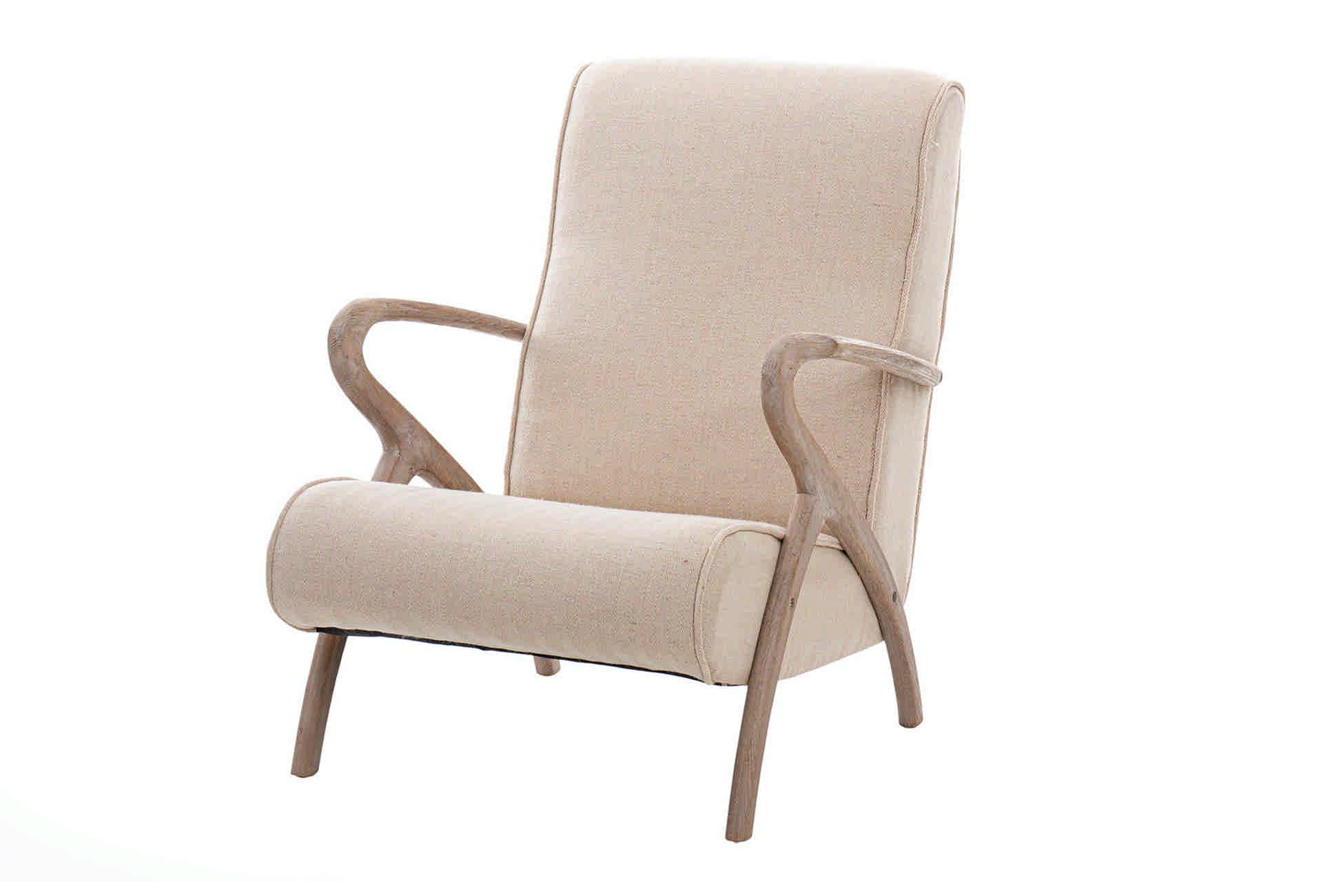 RUBBER WOOD ARMCHAIR WITH BEIGE LINEN 72x80x85CM