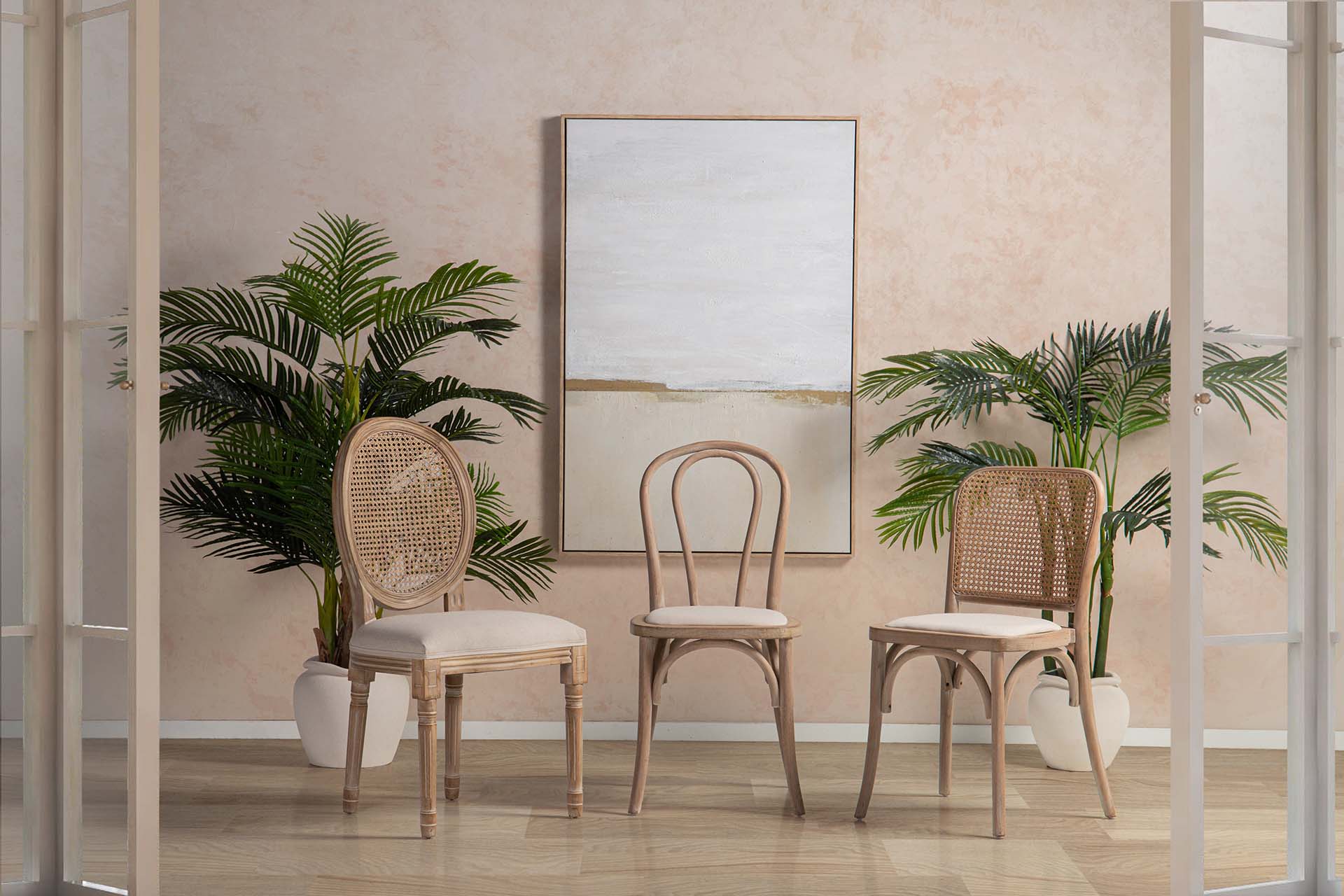 CADEIRA EMPILHÁVEL DE LINHO E MADEIRA DE BÉTULA 44x41x91 CM - Mín. 2 unidades